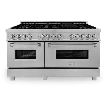ZLINE 60 in. Legacy Dual Fuel Range, 7.4 cu. ft., 9 Burner Gas Cooktop, 2 Electric Convection Ovens, Stainless Steel with Satin Stainless Steel Doors (RA-SN-60)