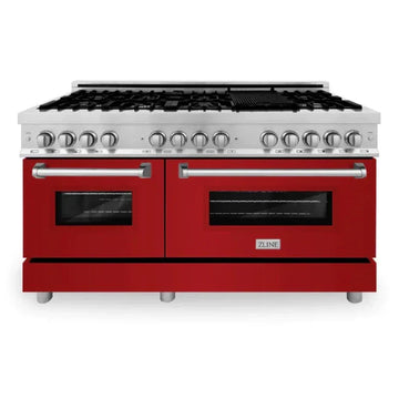 ZLINE 60-Inch Dual Fuel Professional Range, Stainless Steel with Red Gloss Door (RA-RG-60)
