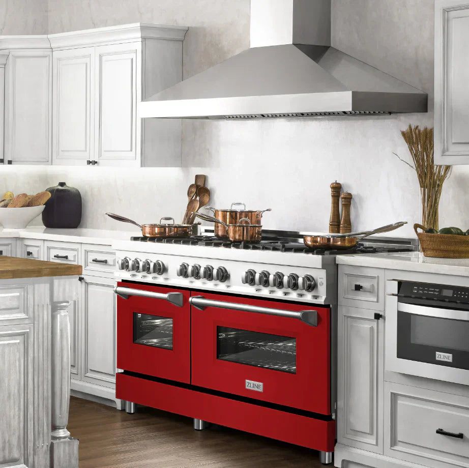 ZLINE 60-Inch Dual Fuel Professional Range, Stainless Steel with Red Gloss Door (RA-RG-60)