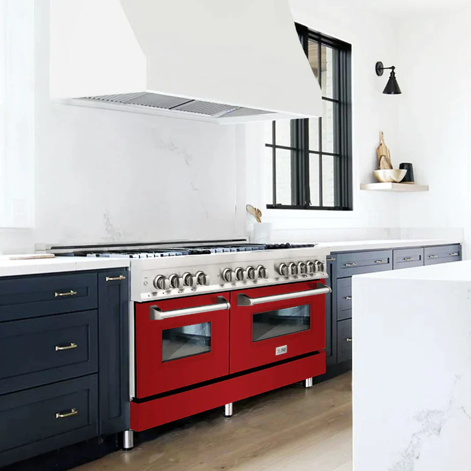 ZLINE 60-Inch Dual Fuel Professional Range, Stainless Steel with Red Gloss Door (RA-RG-60)