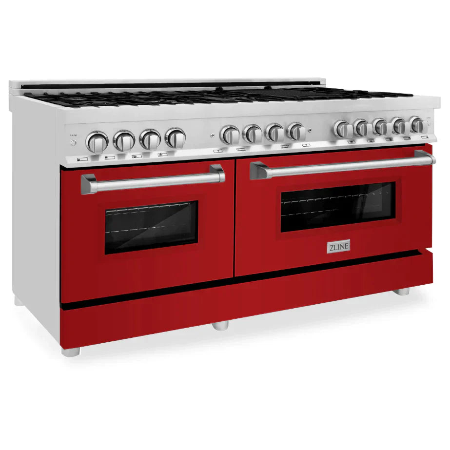 ZLINE 60-Inch Dual Fuel Professional Range, Stainless Steel with Red Gloss Door (RA-RG-60)