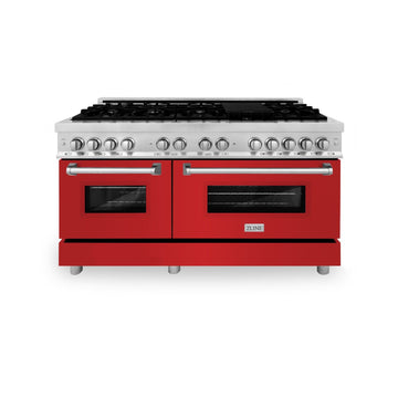 ZLINE 60 in. Dual Fuel Range with Gas Cooktop and Electric Ovens in Stainless Steel with Red Matte Doors (RA-RM-60)