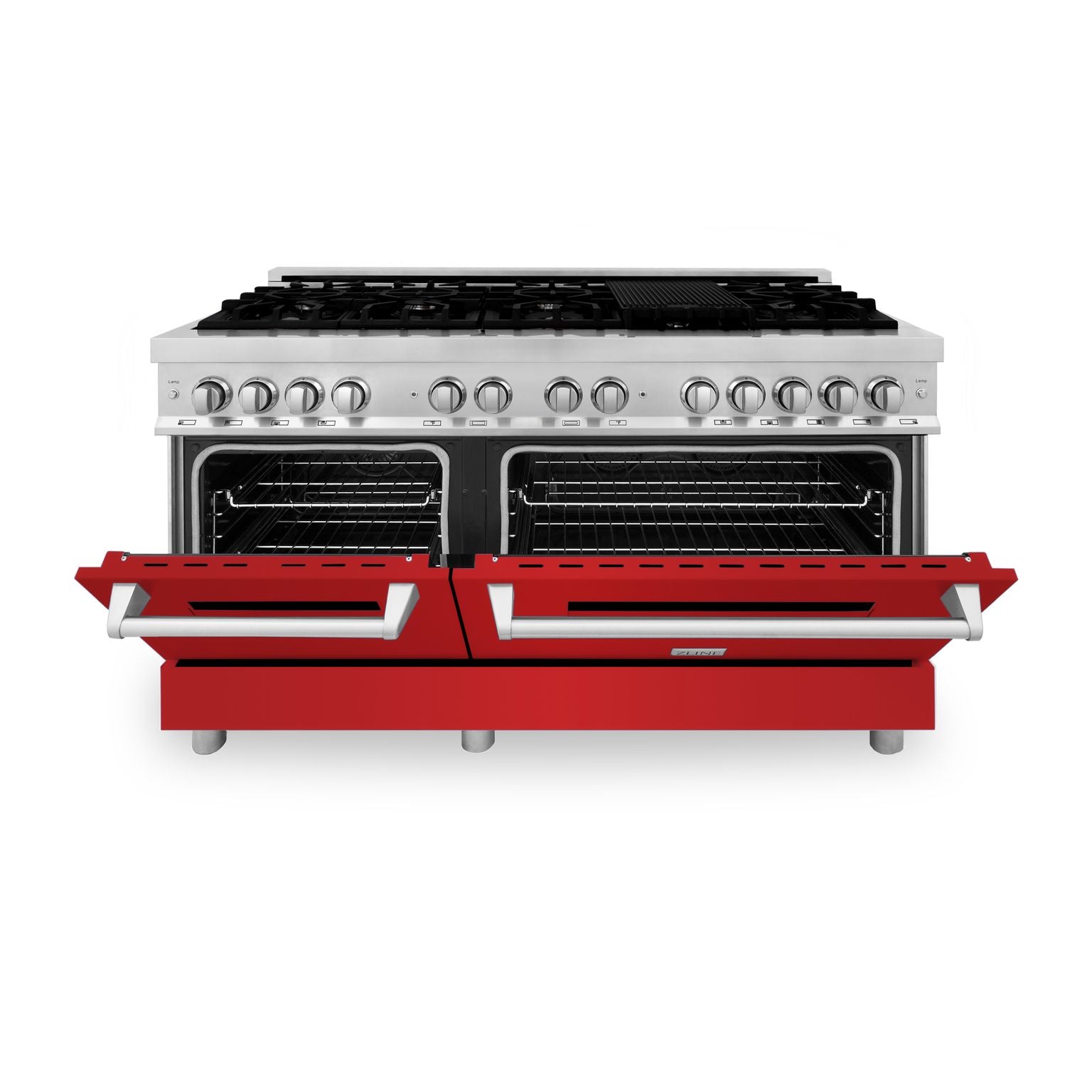 ZLINE 60 in. Dual Fuel Range with Gas Cooktop and Electric Ovens in Stainless Steel with Red Matte Doors (RA-RM-60)