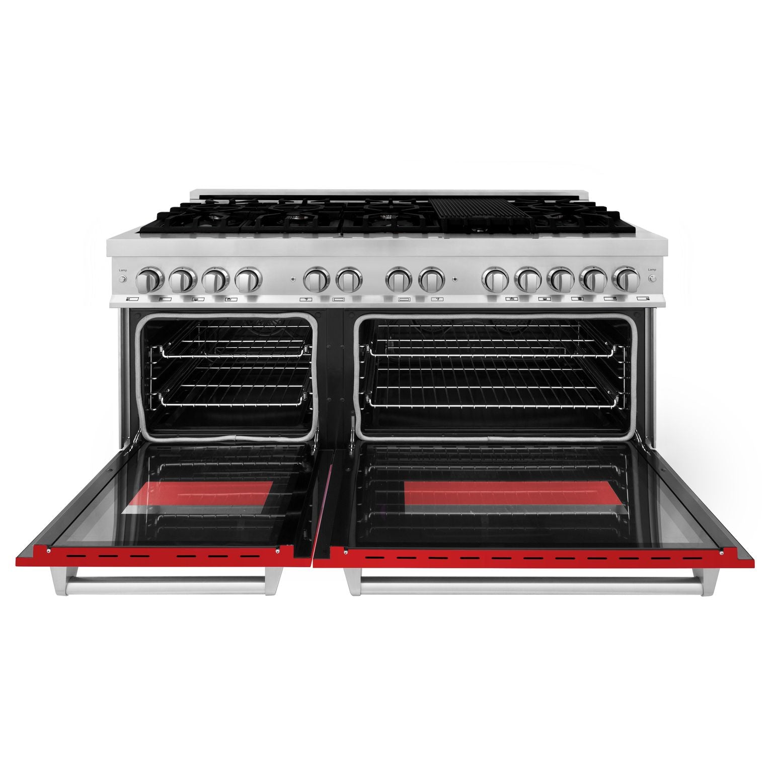 ZLINE 60 in. Dual Fuel Range with Gas Cooktop and Electric Ovens in Stainless Steel with Red Matte Doors (RA-RM-60)