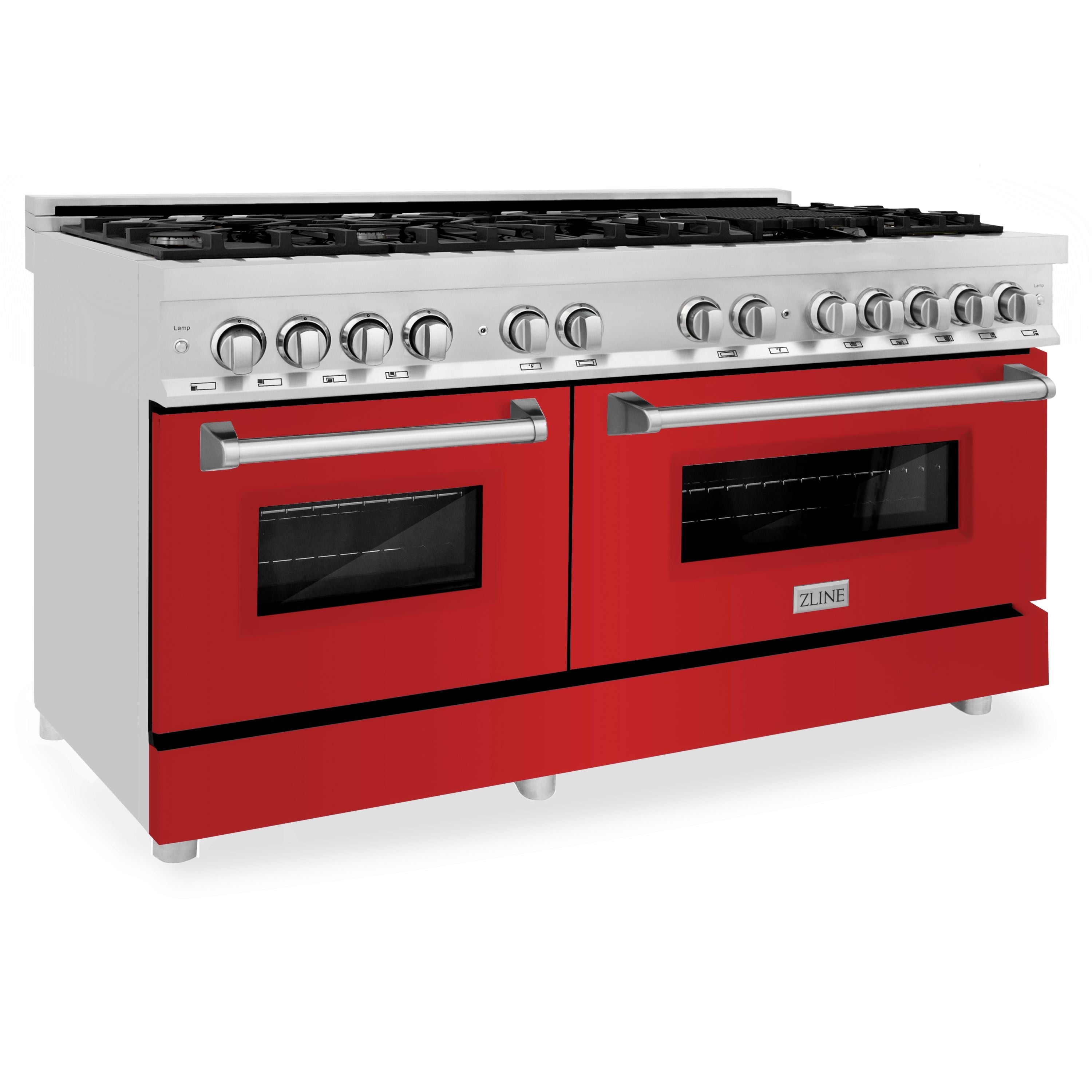 ZLINE 60 in. Dual Fuel Range with Gas Cooktop and Electric Ovens in Stainless Steel with Red Matte Doors (RA-RM-60)