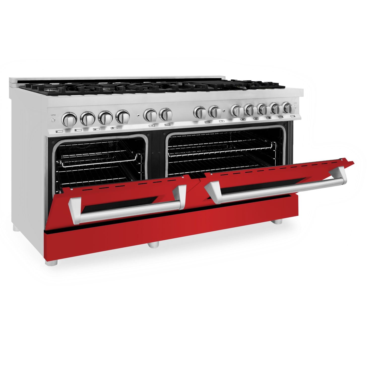 ZLINE 60 in. Dual Fuel Range with Gas Cooktop and Electric Ovens in Stainless Steel with Red Matte Doors (RA-RM-60)