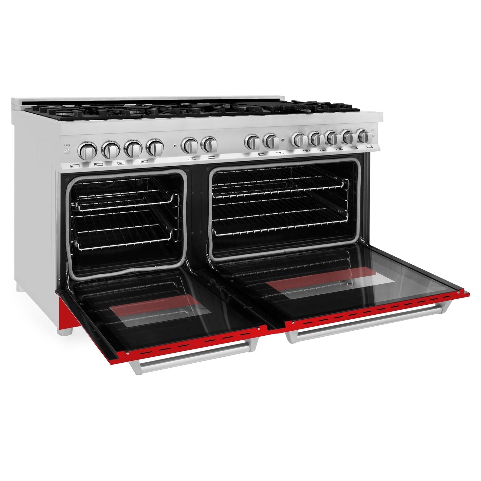 ZLINE 60 in. Dual Fuel Range with Gas Cooktop and Electric Ovens in Stainless Steel with Red Matte Doors (RA-RM-60)