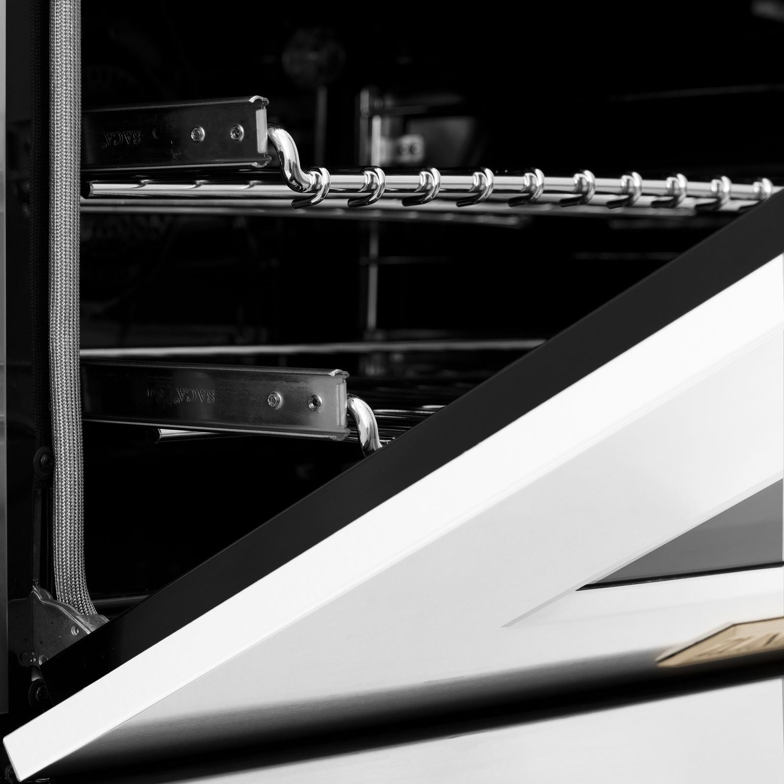 ZLINE Autograph Edition 60 in. 7.4 cu. ft. Legacy Dual Fuel Range with 9 Gas Burners and Double Electric Convection Ovens in Satin Stainless Steel with White Matte Doors and Polished Gold Accents (RASZ-WM-60-G)