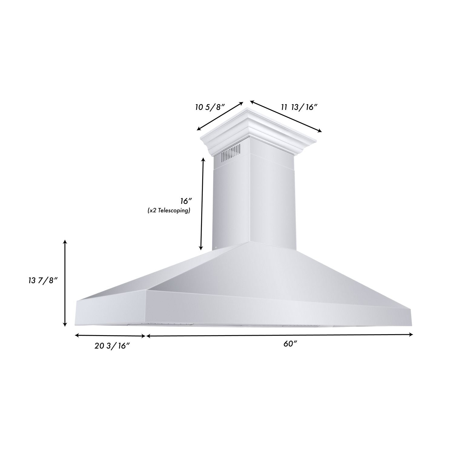 ZLINE 60 in. Wall Mount Range Hood Convertible Stainless Steel Crown Molding 597CRN-60