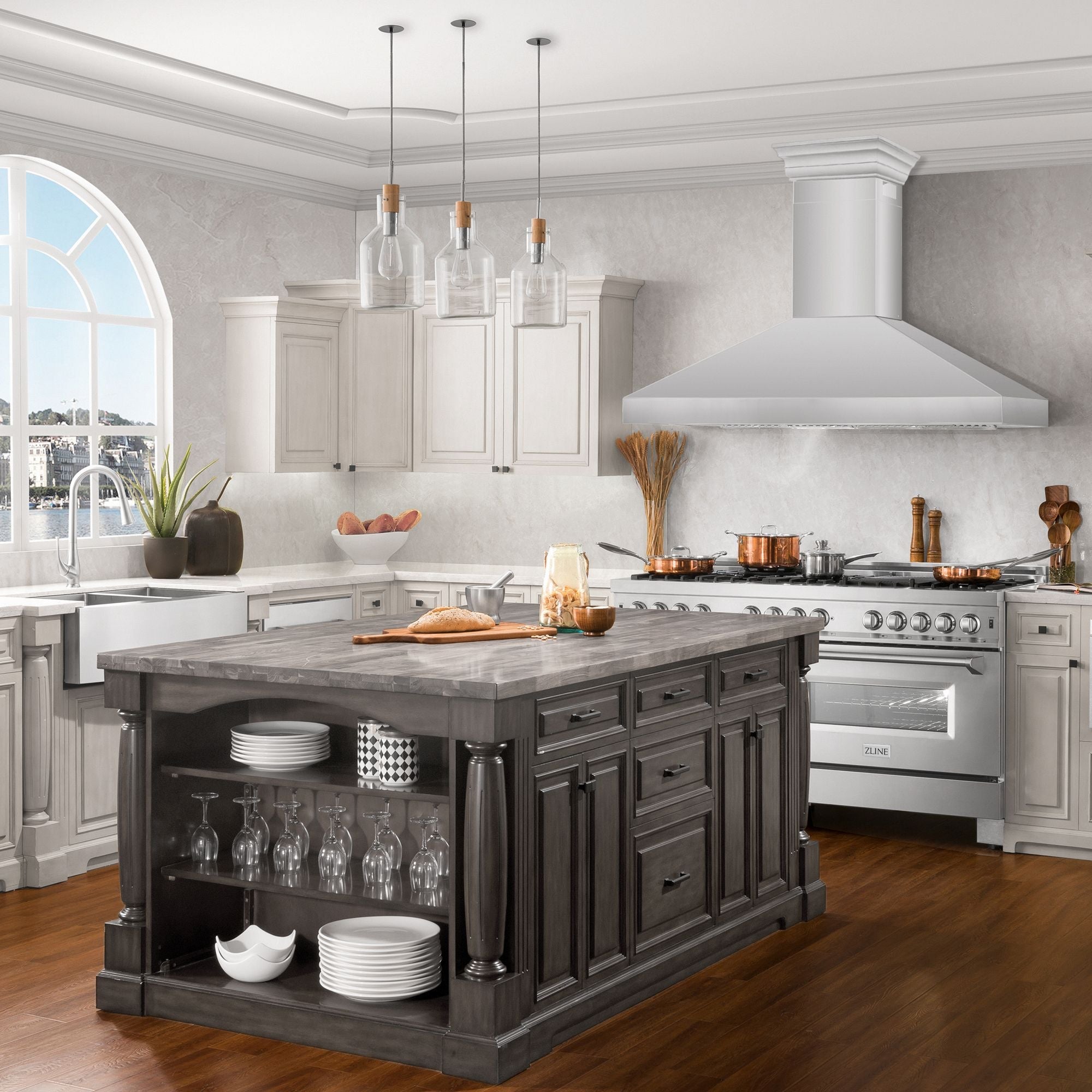 ZLINE 60 in. Wall Mount Range Hood Convertible Stainless Steel Crown Molding 597CRN-60