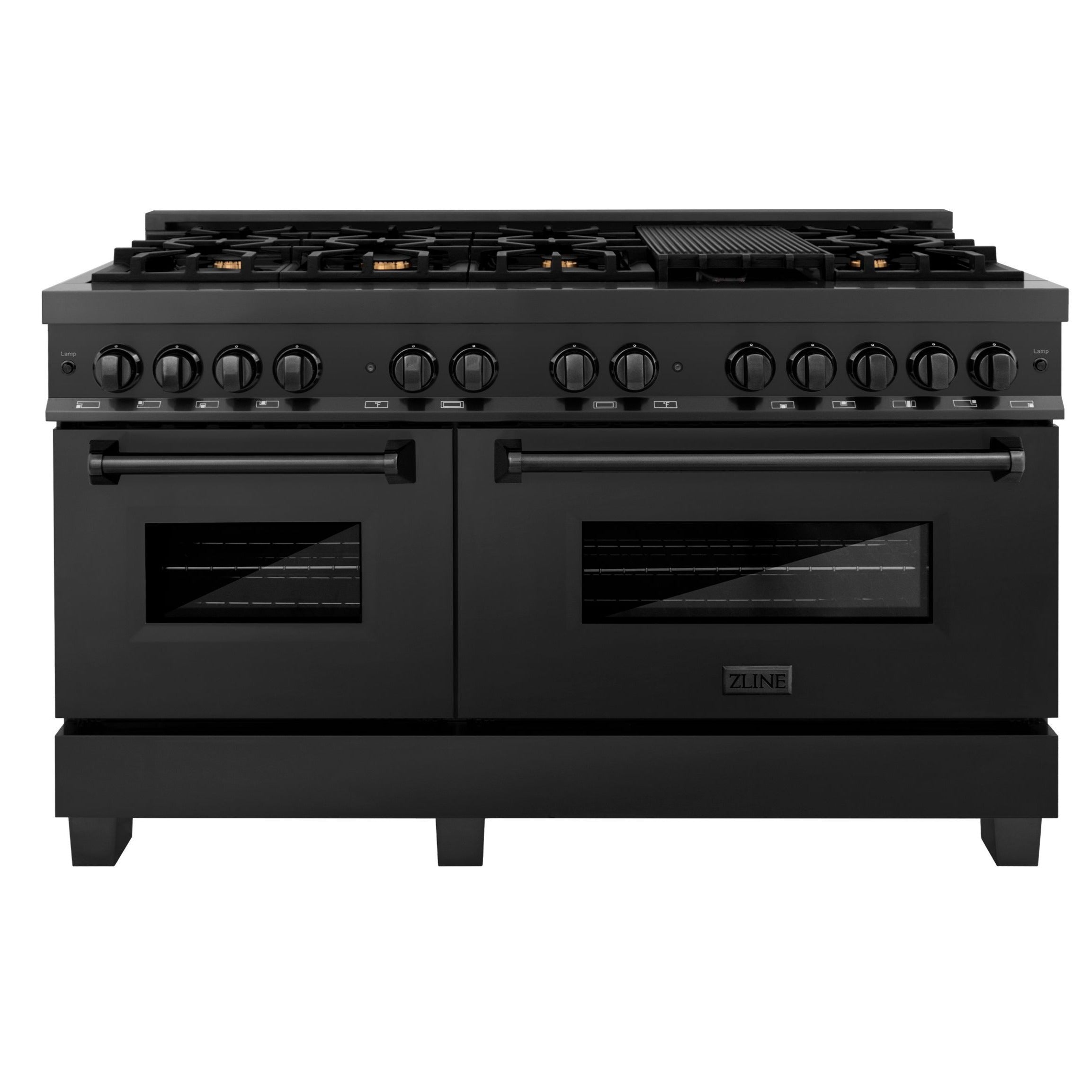 ZLINE 60 in. Dual Fuel Range with Gas Burners and 7.6 cu. ft. Electric Oven in Black Stainless Steel with Brass Burners (RAB-60)