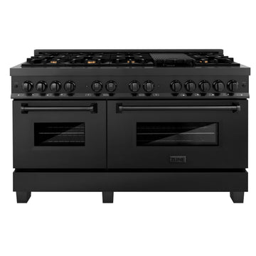 ZLINE 60 in. Dual Fuel Range with Gas Burners and 7.6 cu. ft. Electric Oven in Black Stainless Steel with Brass Burners (RAB-60)