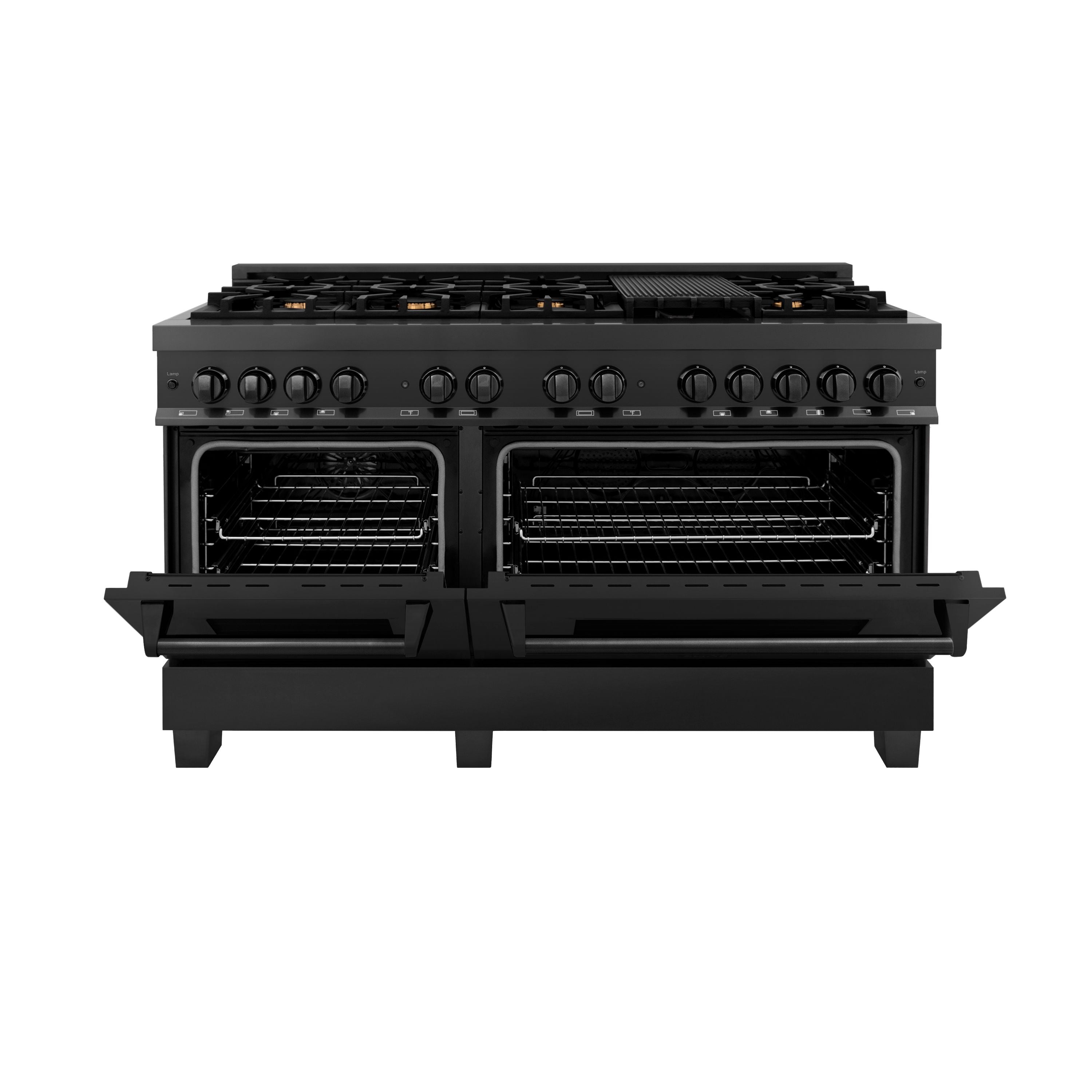 ZLINE 60 in. Dual Fuel Range with Gas Burners and 7.6 cu. ft. Electric Oven in Black Stainless Steel with Brass Burners (RAB-60)