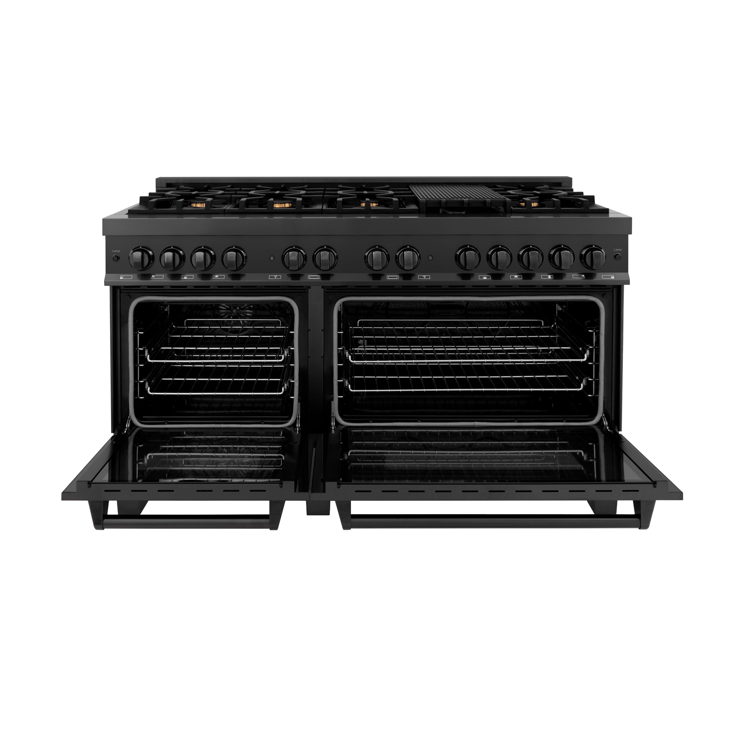 ZLINE 60 in. Dual Fuel Range with Gas Burners and 7.6 cu. ft. Electric Oven in Black Stainless Steel with Brass Burners (RAB-60)