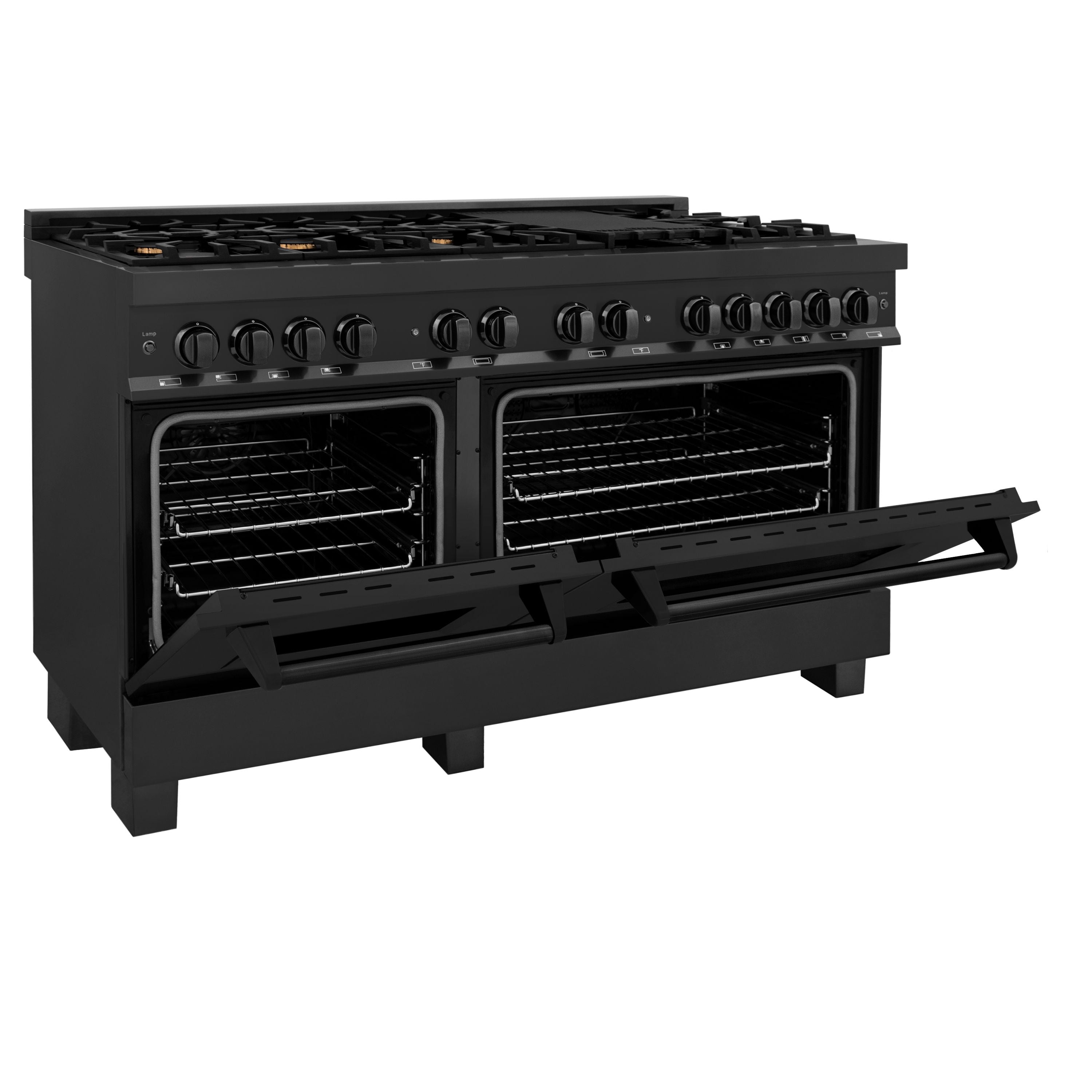 ZLINE 60 in. Dual Fuel Range with Gas Burners and 7.6 cu. ft. Electric Oven in Black Stainless Steel with Brass Burners (RAB-60)