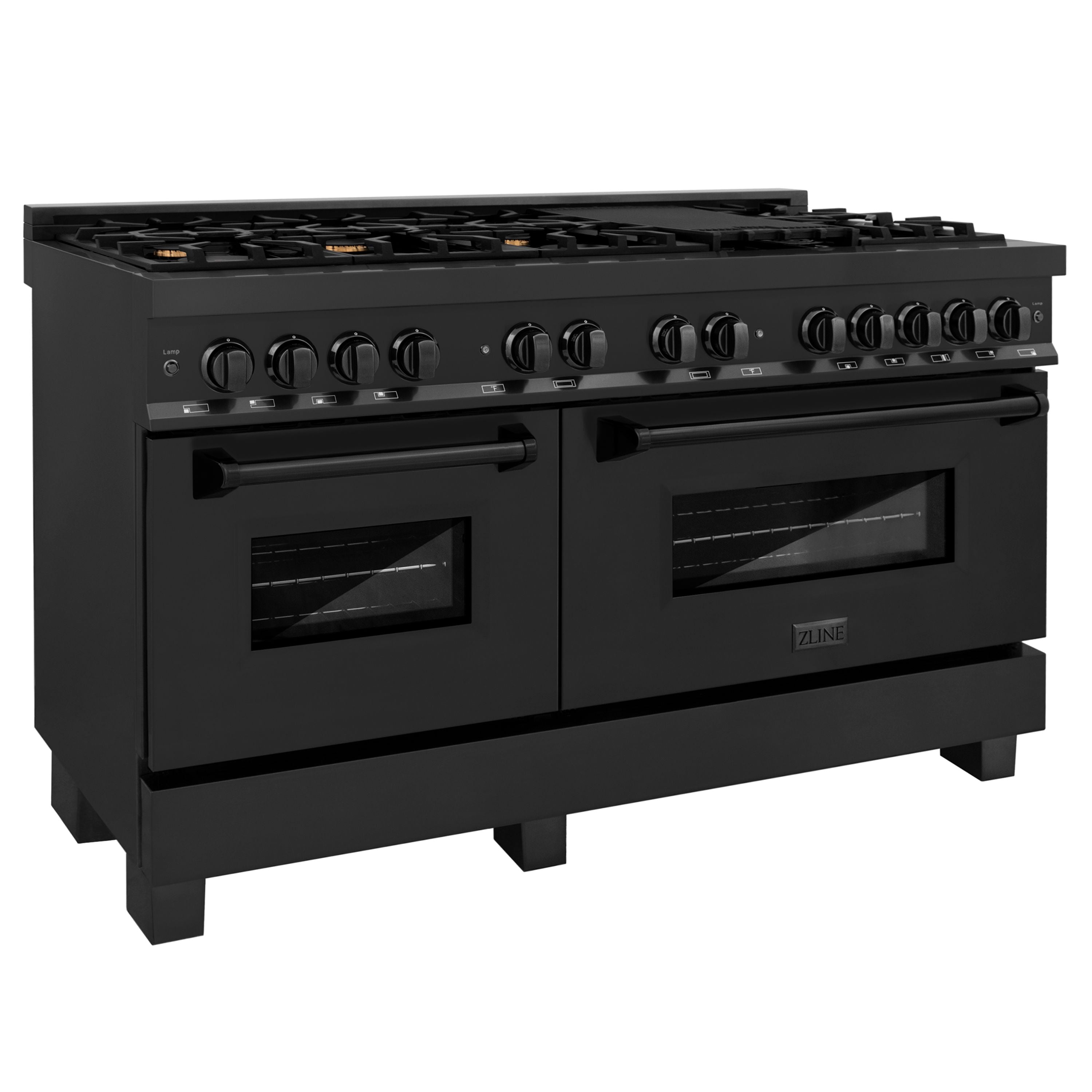 ZLINE 60 in. Dual Fuel Range with Gas Burners and 7.6 cu. ft. Electric Oven in Black Stainless Steel with Brass Burners (RAB-60)