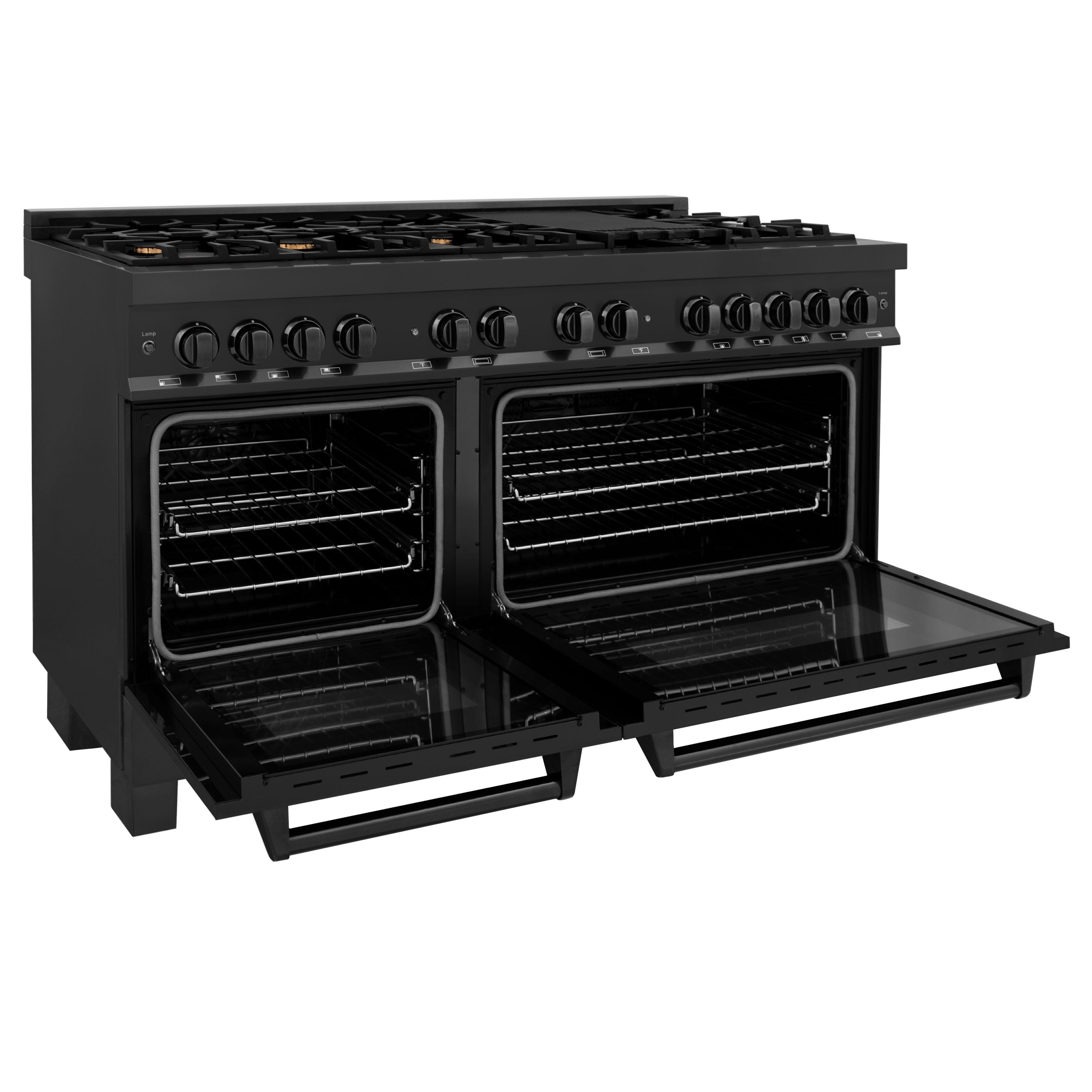 ZLINE 60 in. Dual Fuel Range with Gas Burners and 7.6 cu. ft. Electric Oven in Black Stainless Steel with Brass Burners (RAB-60)