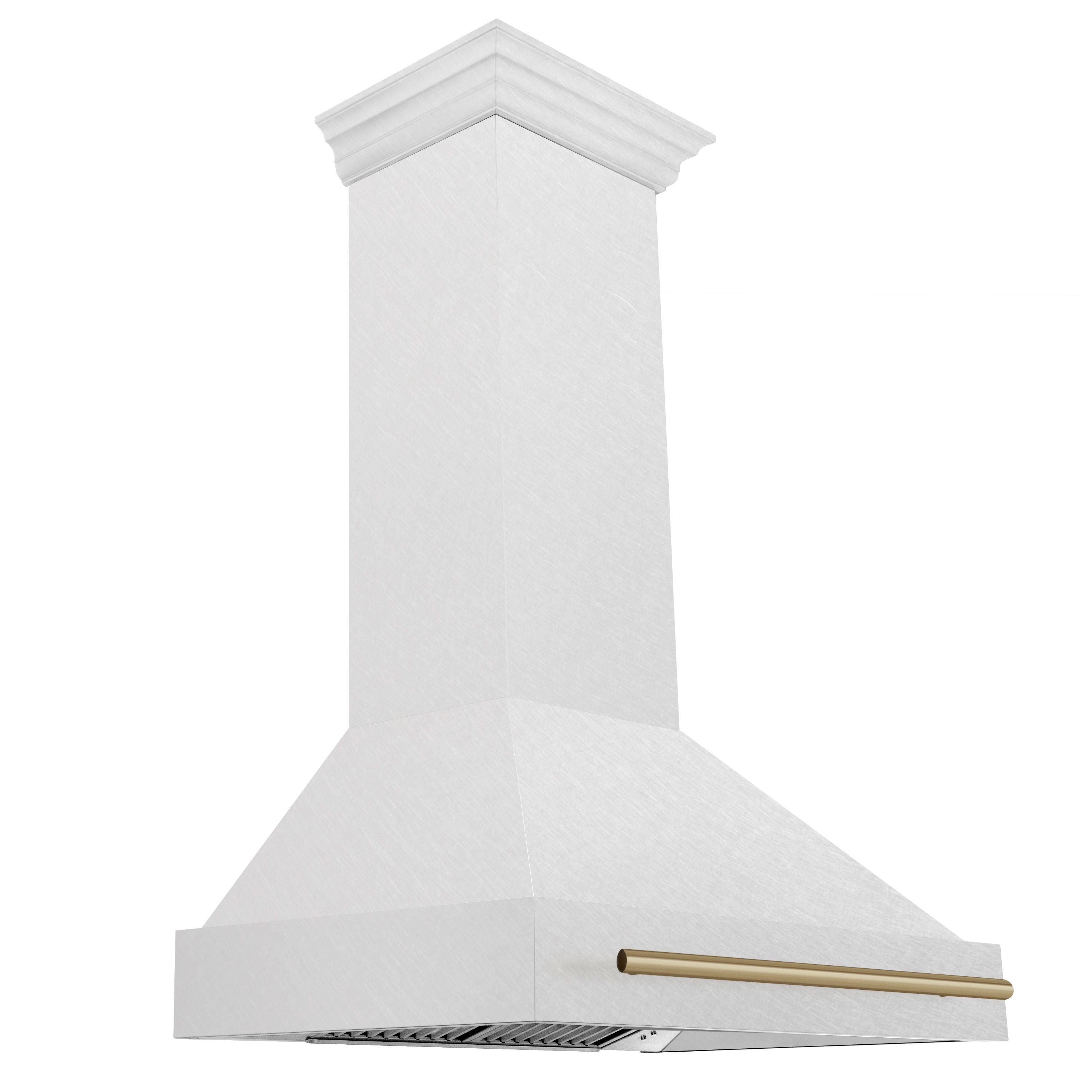 ZLINE 36 in. Wall Mount Range Hood Satin Stainless Steel 400 CFM Champagne Bronze Handle (8654SNZ-36-CB)