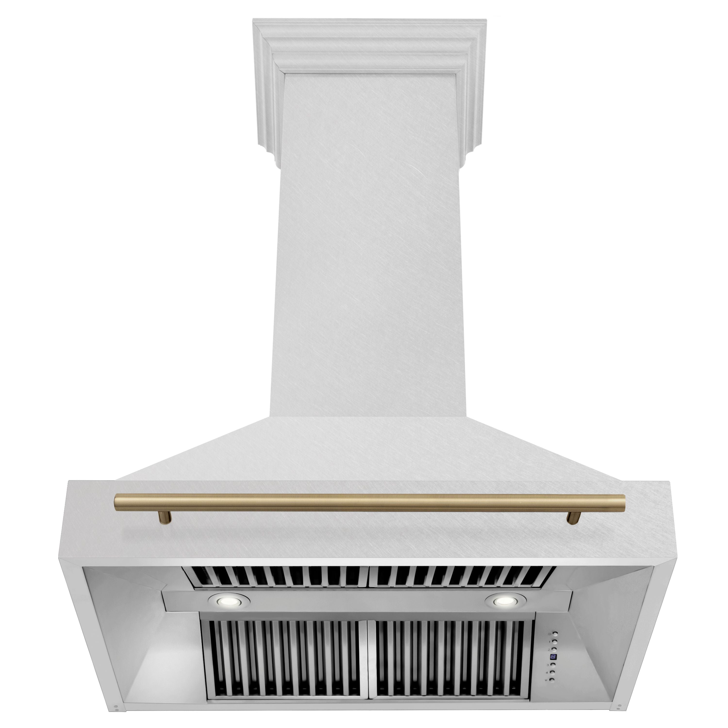 ZLINE 36 in. Wall Mount Range Hood Satin Stainless Steel 400 CFM Champagne Bronze Handle (8654SNZ-36-CB)