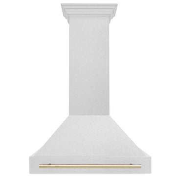 ZLINE 36" Wall Mount Range Hood – Satin Stainless Steel, Polished Gold Handle, 8654SNZ-36-G