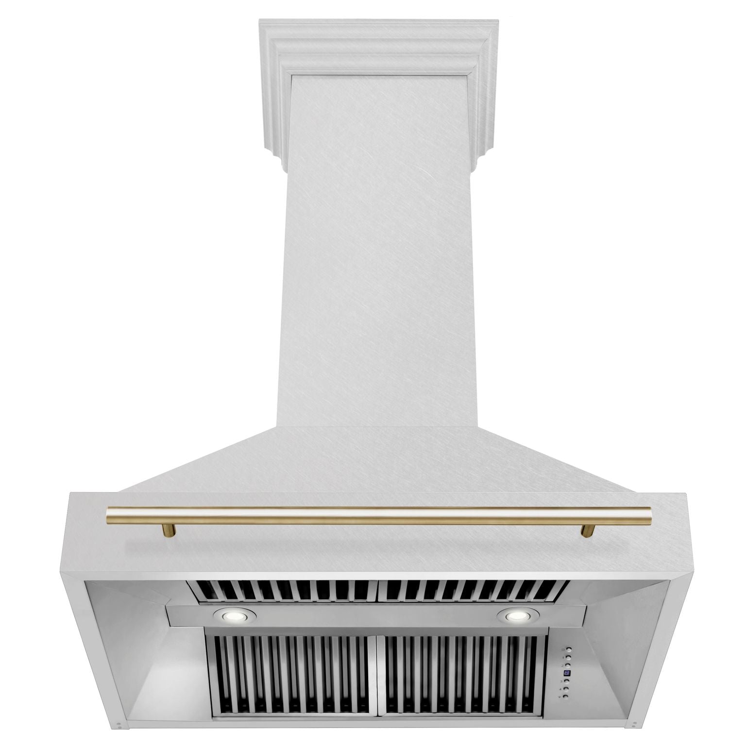 ZLINE 36" Wall Mount Range Hood – Satin Stainless Steel, Polished Gold Handle, 8654SNZ-36-G