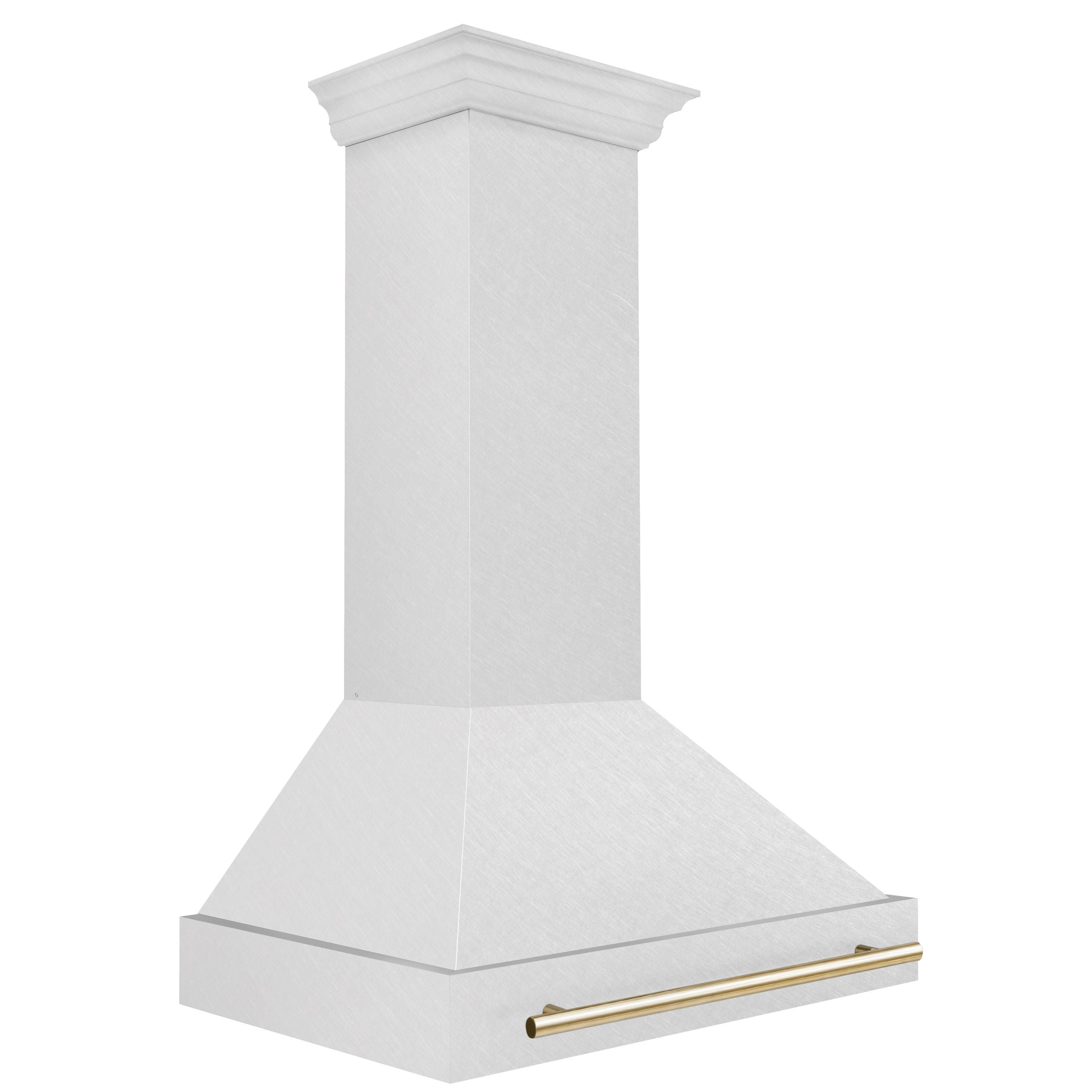 ZLINE 36" Wall Mount Range Hood – Satin Stainless Steel, Polished Gold Handle, 8654SNZ-36-G