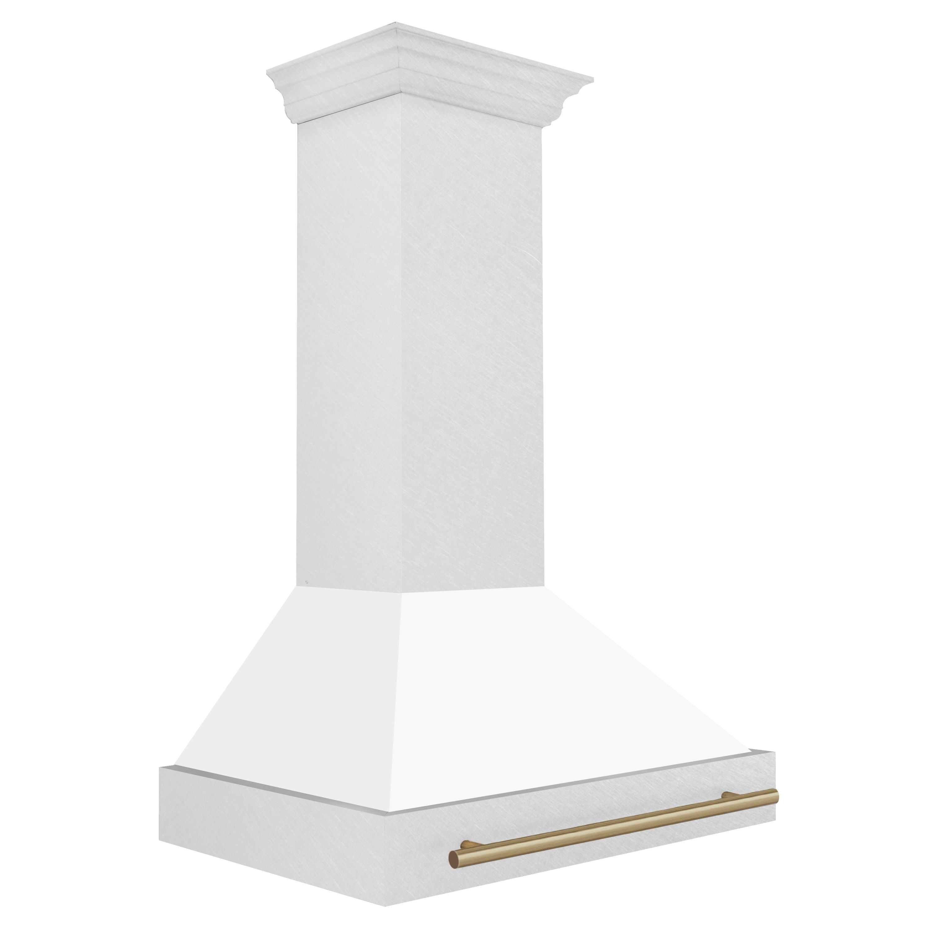 ZLINE 36 in Wall Mount Range Hood Satin Stainless Steel White Matte Shell Champagne Bronze Handle 8654SNZ-WM36-CB