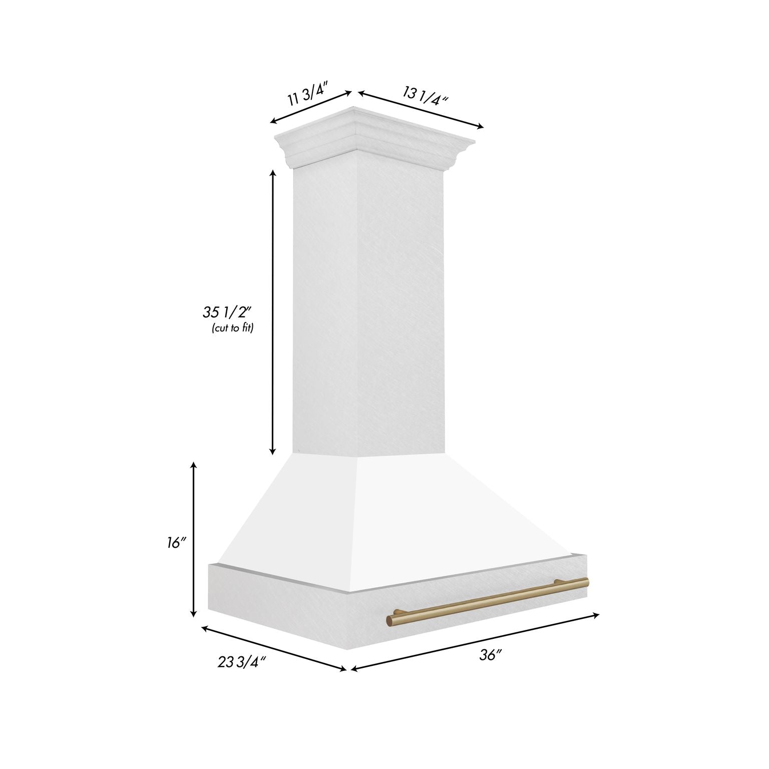 ZLINE 36 in Wall Mount Range Hood Satin Stainless Steel White Matte Shell Champagne Bronze Handle 8654SNZ-WM36-CB
