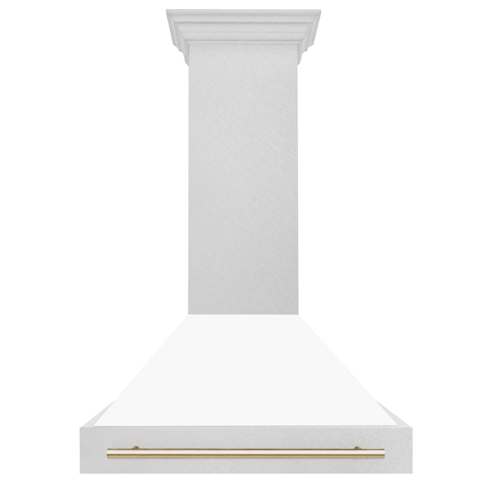 ZLINE 36 in. Wall Mount Range Hood Satin Stainless Steel White Matte Shell 700 CFM Polished Gold Handle (8654SNZ-WM36-G)