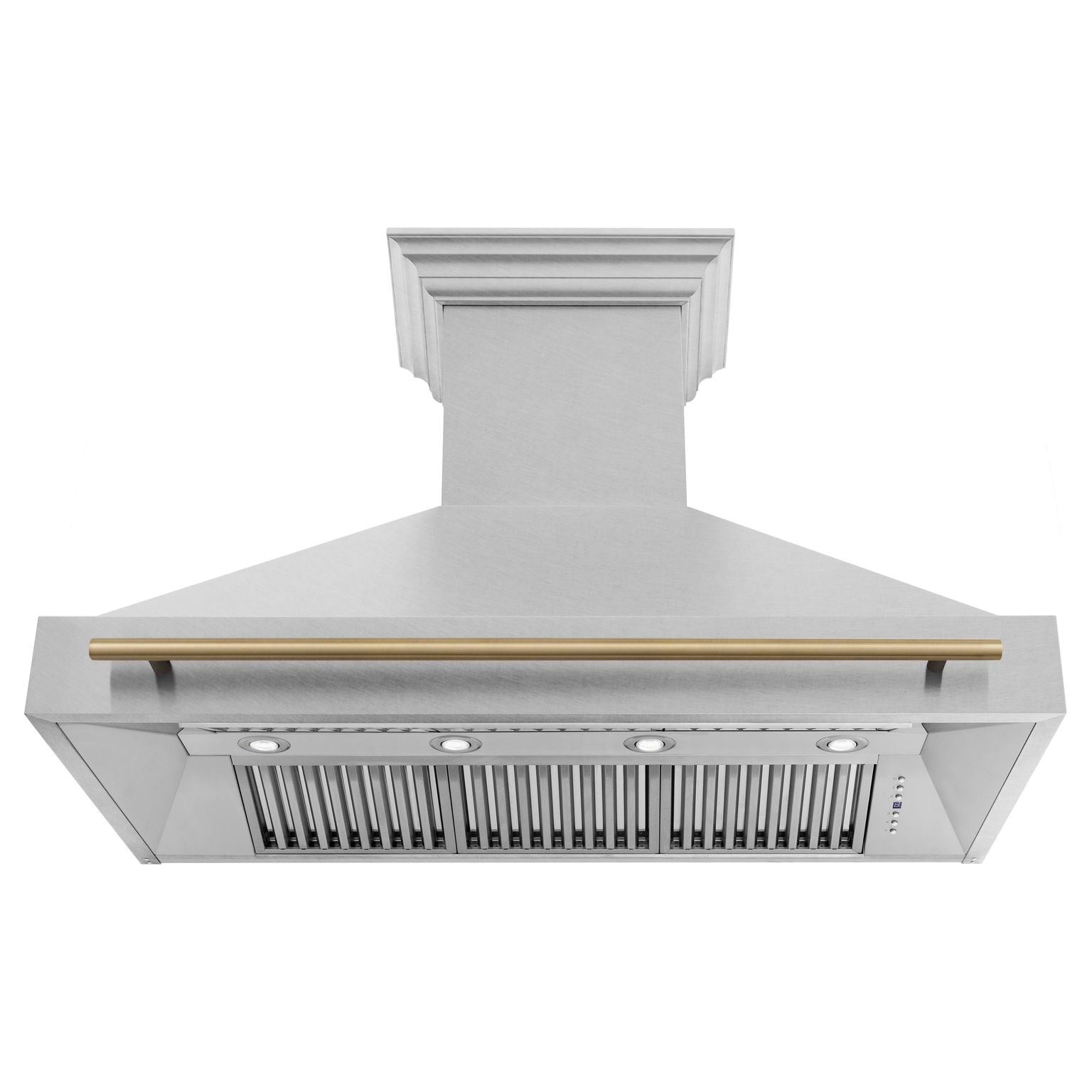 ZLINE 48 in Wall Mount Range Hood Satin Stainless Steel Champagne Bronze Handle 8654SNZ-48-CB