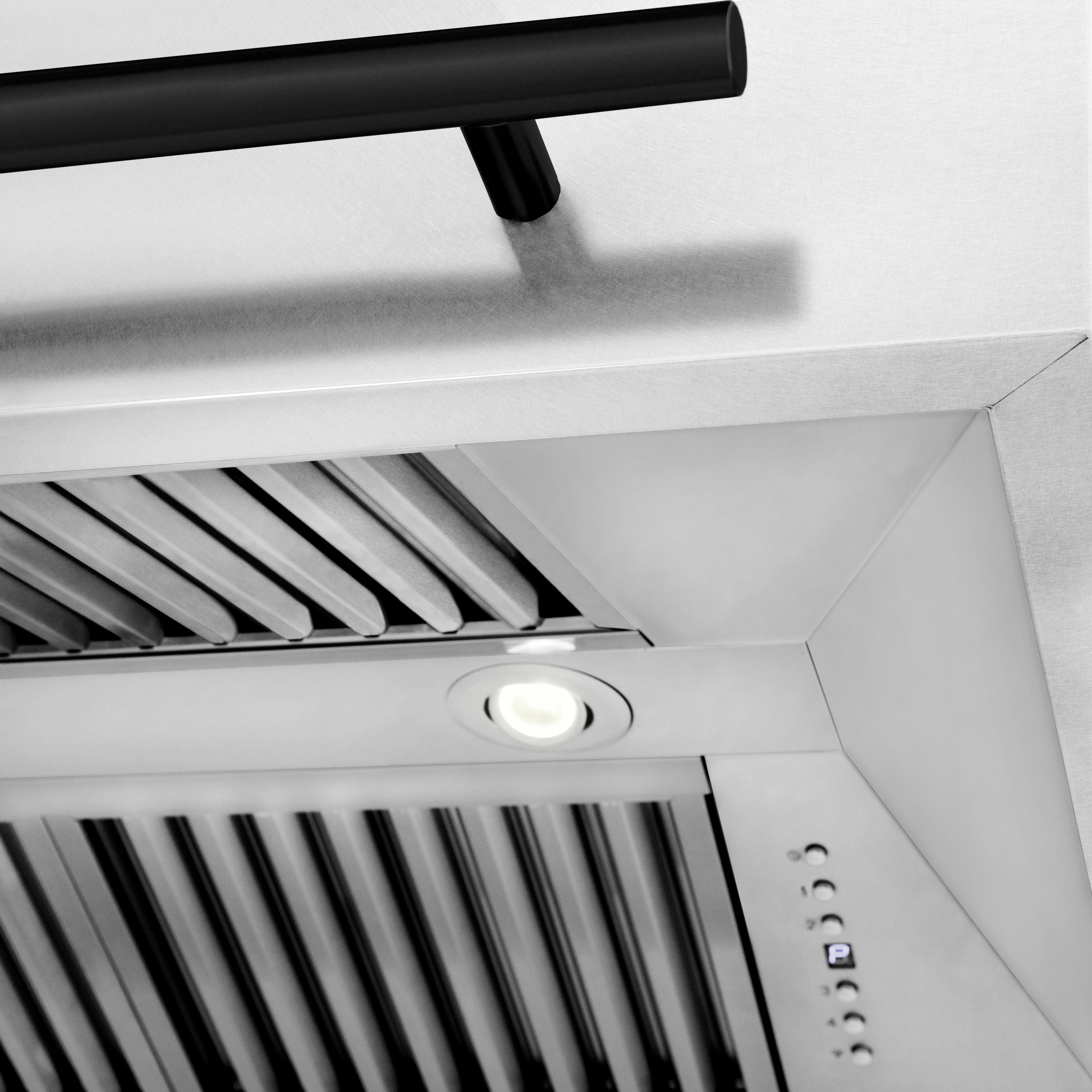 ZLINE 48 in. Wall Mount Range Hood Satin Stainless Steel 700 CFM Matte Black Handle (8654SNZ-48-MB)