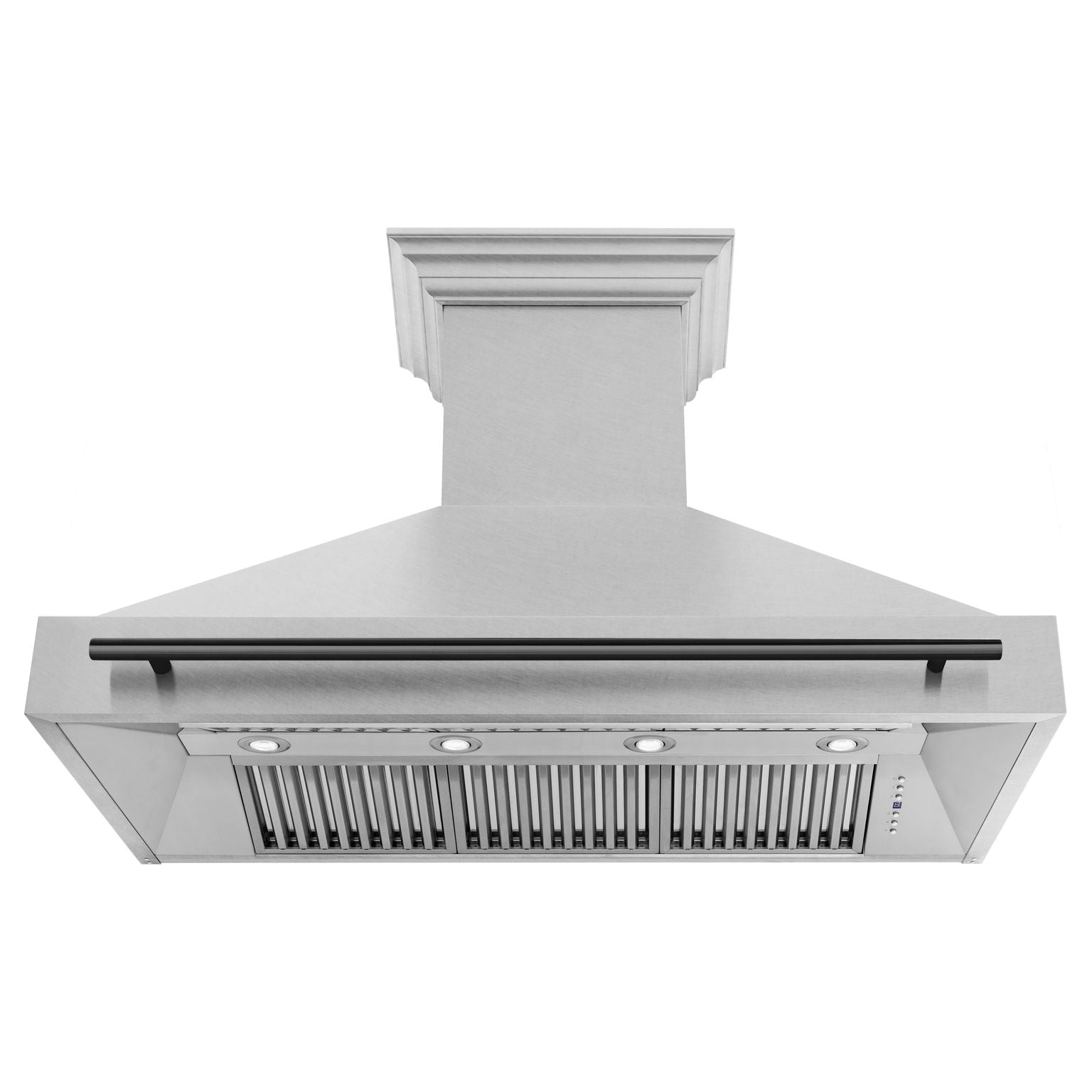 ZLINE 48 in. Wall Mount Range Hood Satin Stainless Steel 700 CFM Matte Black Handle (8654SNZ-48-MB)