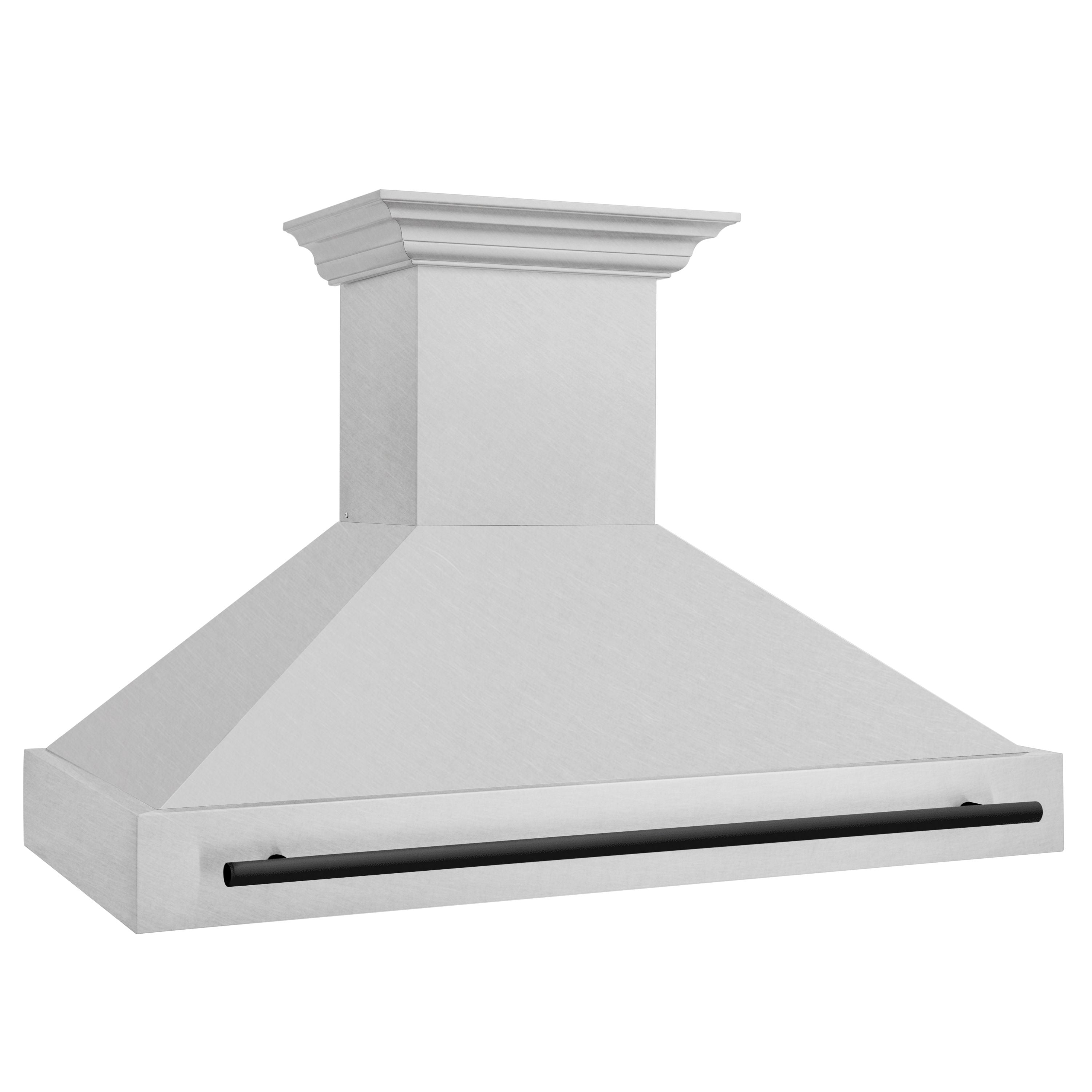 ZLINE 48 in. Wall Mount Range Hood Satin Stainless Steel 700 CFM Matte Black Handle (8654SNZ-48-MB)