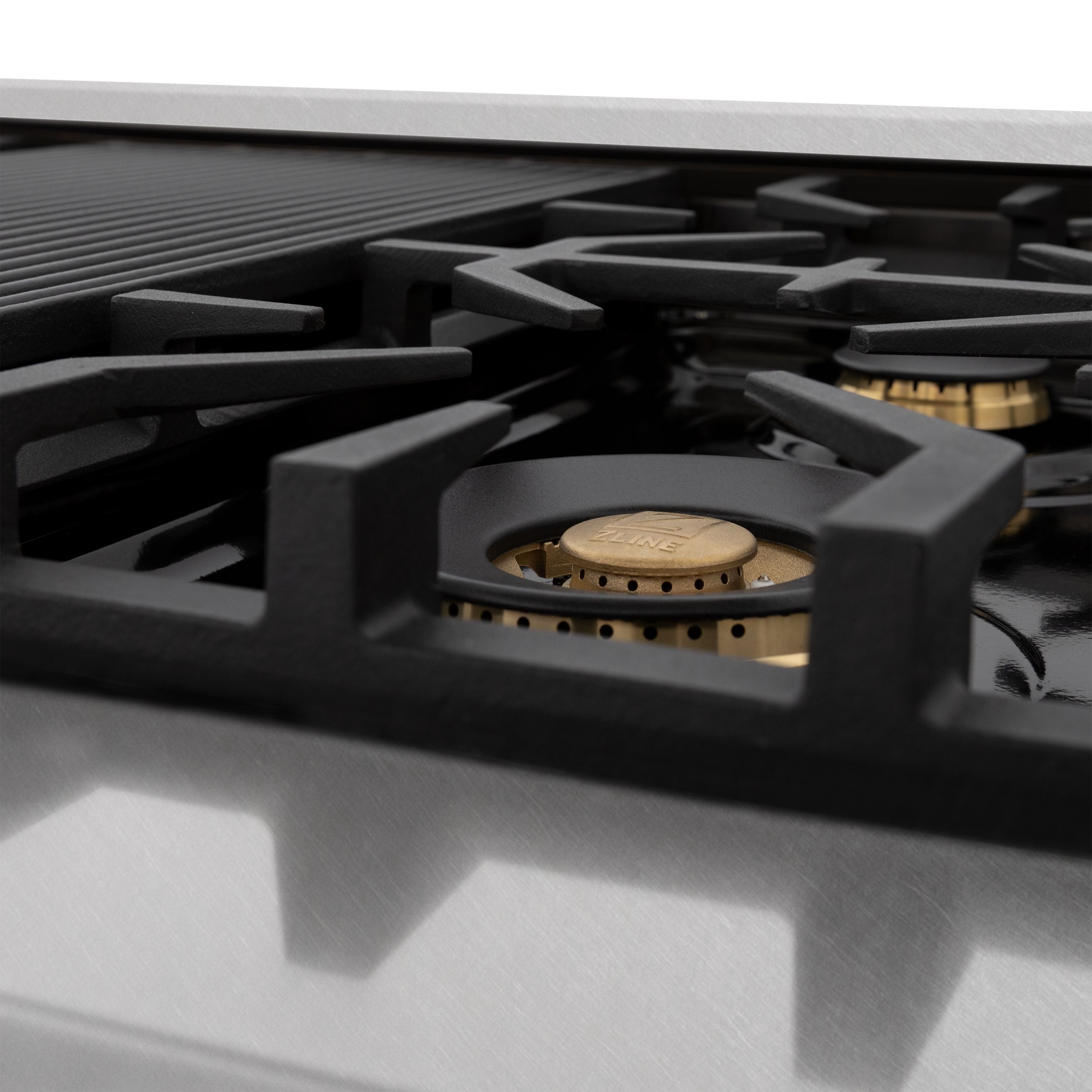 ZLINE Autograph Edition 48 in. 6.0 cu. ft. Legacy Dual Fuel Range with 7 Burner Gas Cooktop and Double Electric Ovens in Satin Stainless Steel with White Matte Doors and Champagne Bronze Accents (RASZ-WM-48-CB)