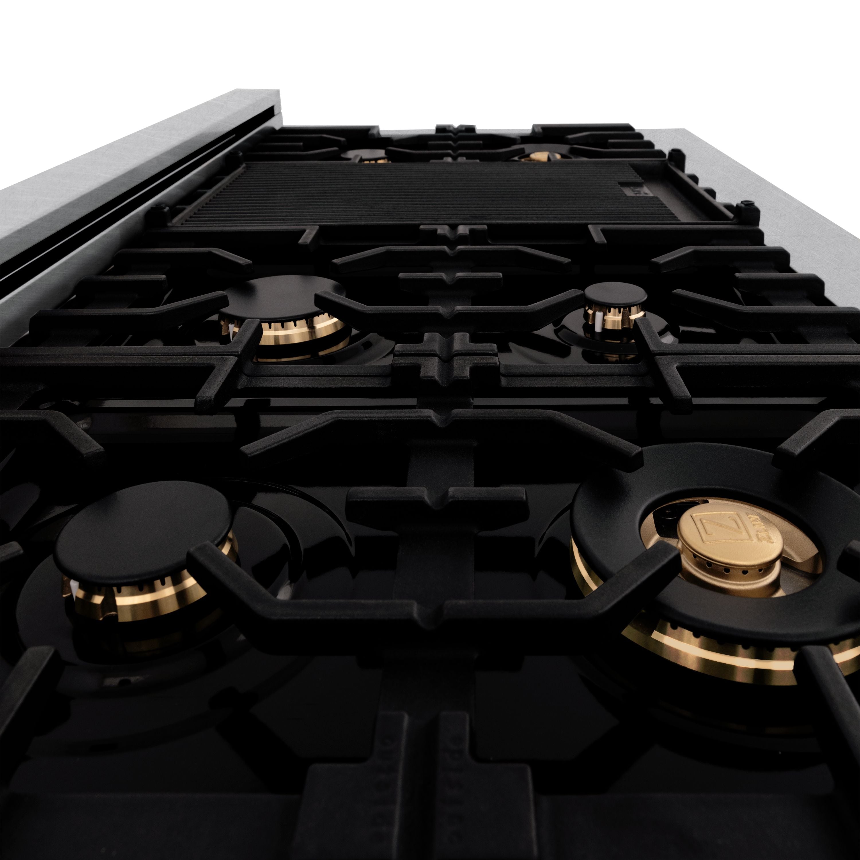 ZLINE Autograph Edition 48 in. 6.0 cu. ft. Legacy Dual Fuel Range with 7 Burner Gas Cooktop and Double Electric Ovens in Satin Stainless Steel with Polished Gold Accents (RASZ-SN-48-G)