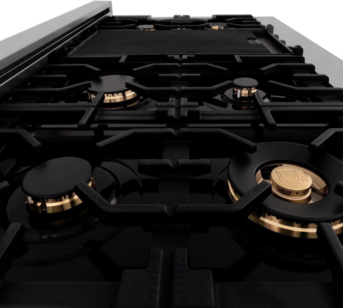 ZLINE Autograph Edition 48 in. Dual Fuel Range with 7 Gas Burners and Double Electric Ovens, 6.0 cu. ft., Satin Stainless Steel with Champagne Bronze Accents (Model RASZ-SN-48-CB)