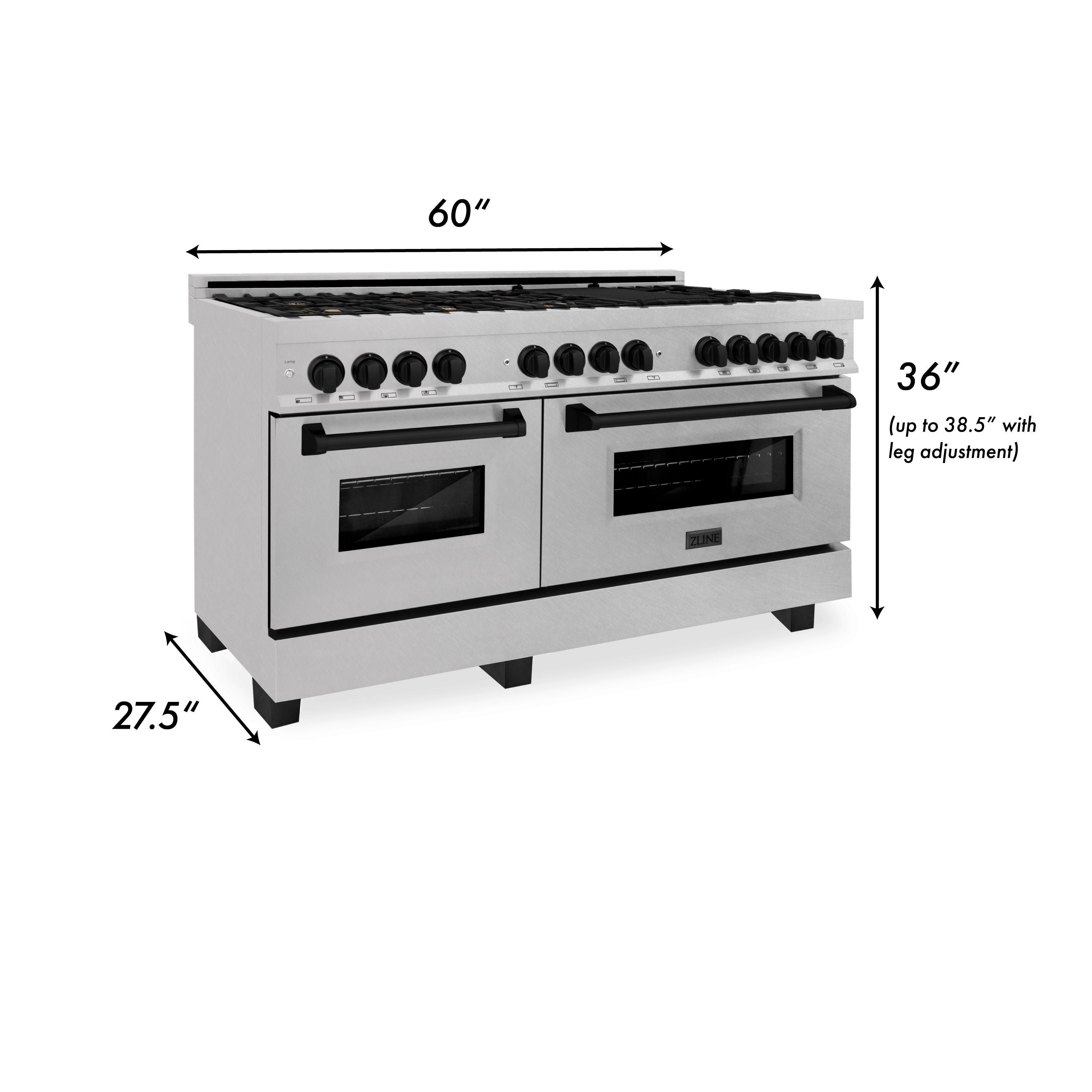 ZLINE Autograph Edition 60 in. 7.4 cu. ft. Legacy Dual Fuel Range with 9 Gas Burners and Double Electric Convection Ovens in Satin Stainless Steel with Matte Black Accents (RASZ-SN-60-MB)
