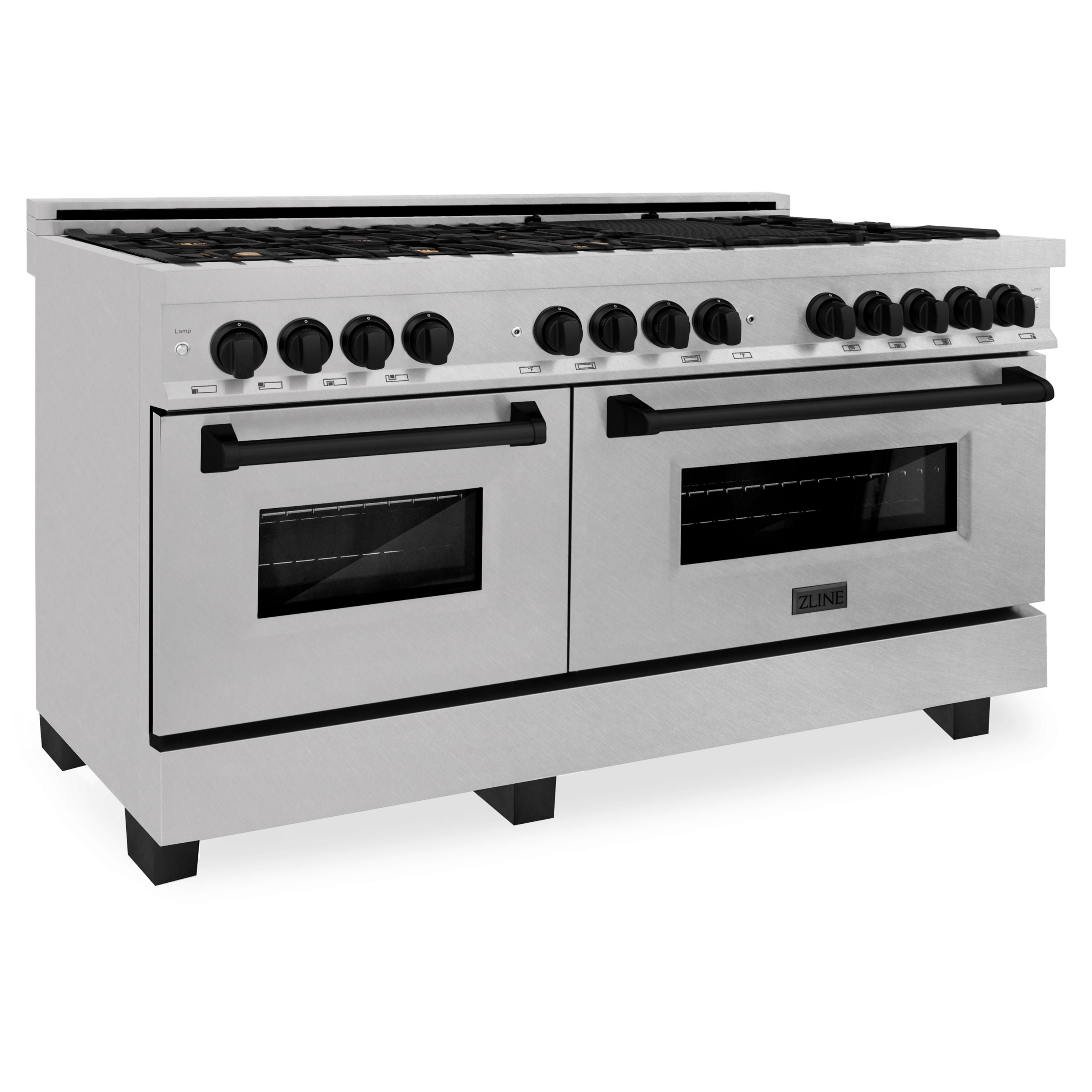 ZLINE Autograph Edition 60 in. 7.4 cu. ft. Legacy Dual Fuel Range with 9 Gas Burners and Double Electric Convection Ovens in Satin Stainless Steel with Matte Black Accents (RASZ-SN-60-MB)