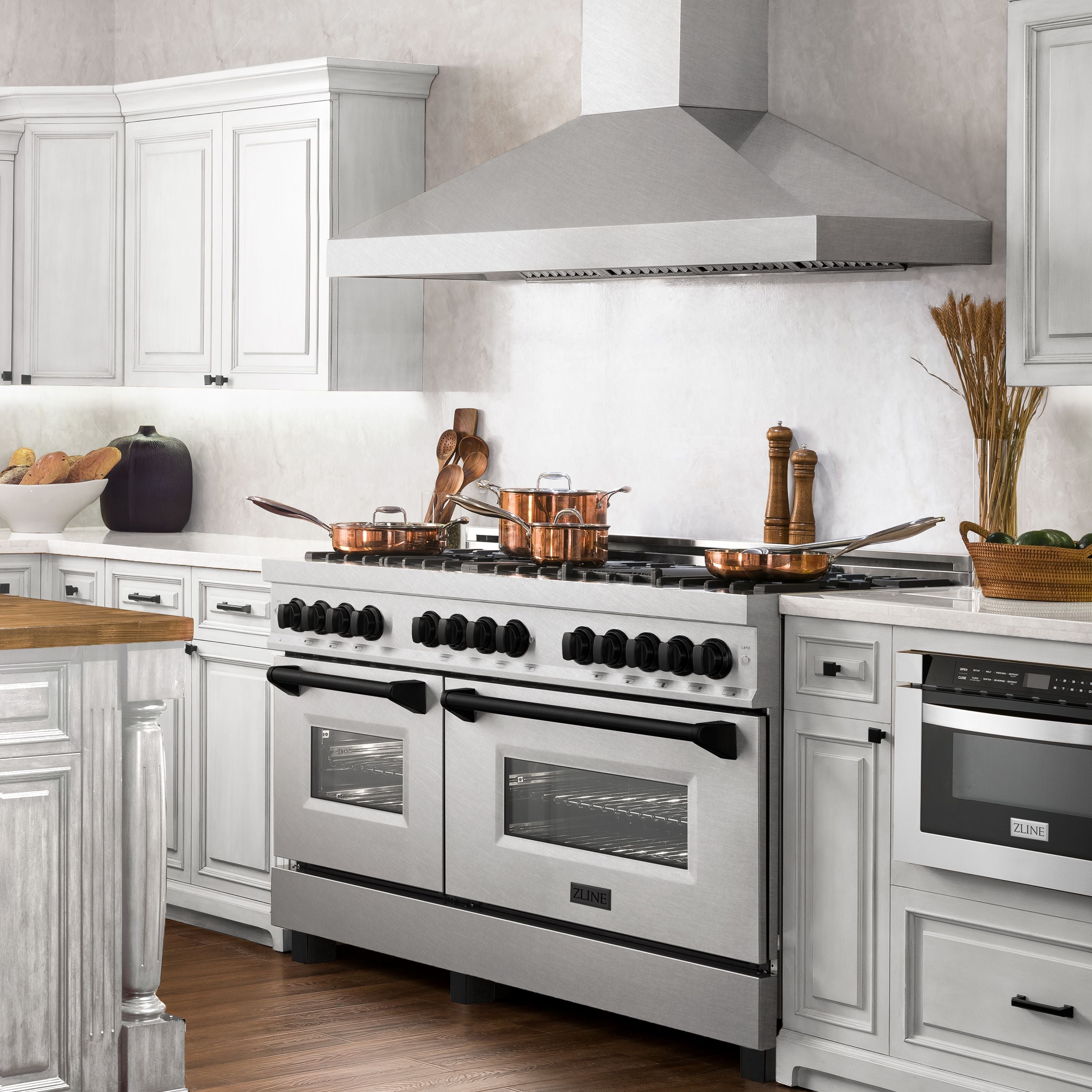 ZLINE Autograph Edition 60 in. 7.4 cu. ft. Legacy Dual Fuel Range with 9 Gas Burners and Double Electric Convection Ovens in Satin Stainless Steel with Matte Black Accents (RASZ-SN-60-MB)