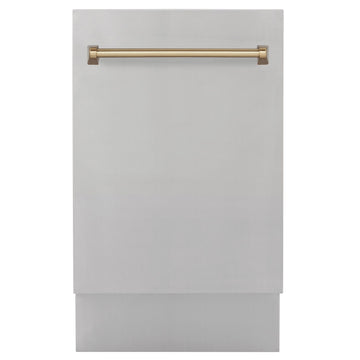 ZLINE Autograph Edition 18 in. Dishwasher in Stainless Steel with Champagne Bronze Handle, DWVZ-304-18-CB