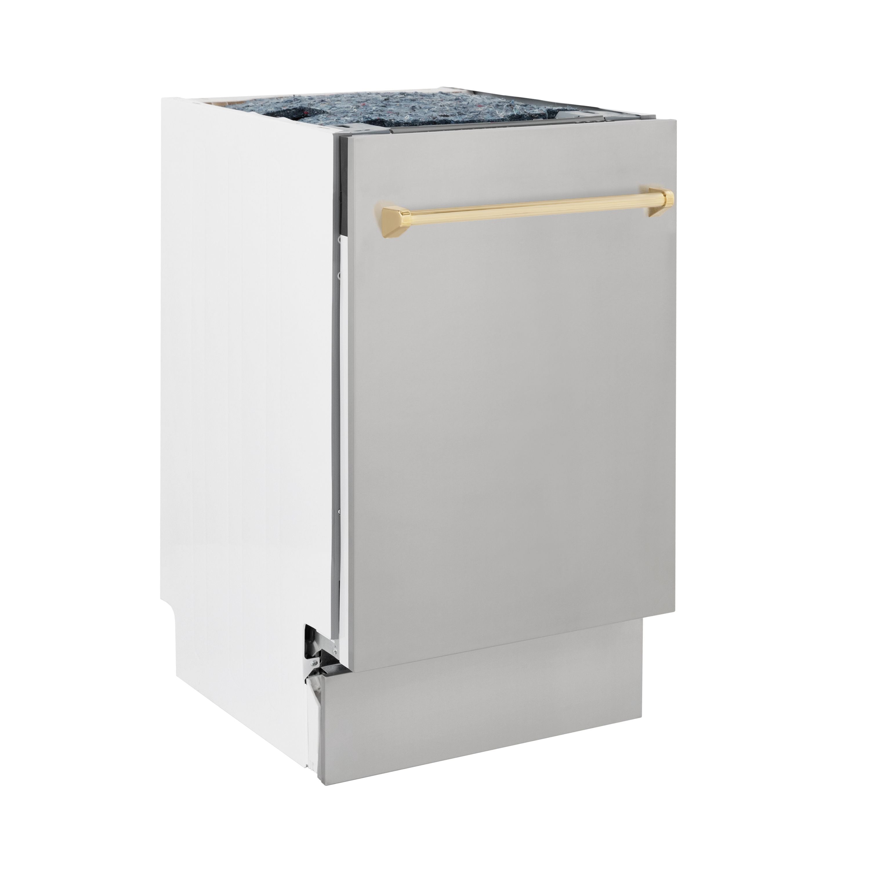 ZLINE Autograph Edition 18-Inch Stainless Steel Dishwasher with Gold Handle, Model DWVZ-304-18-G