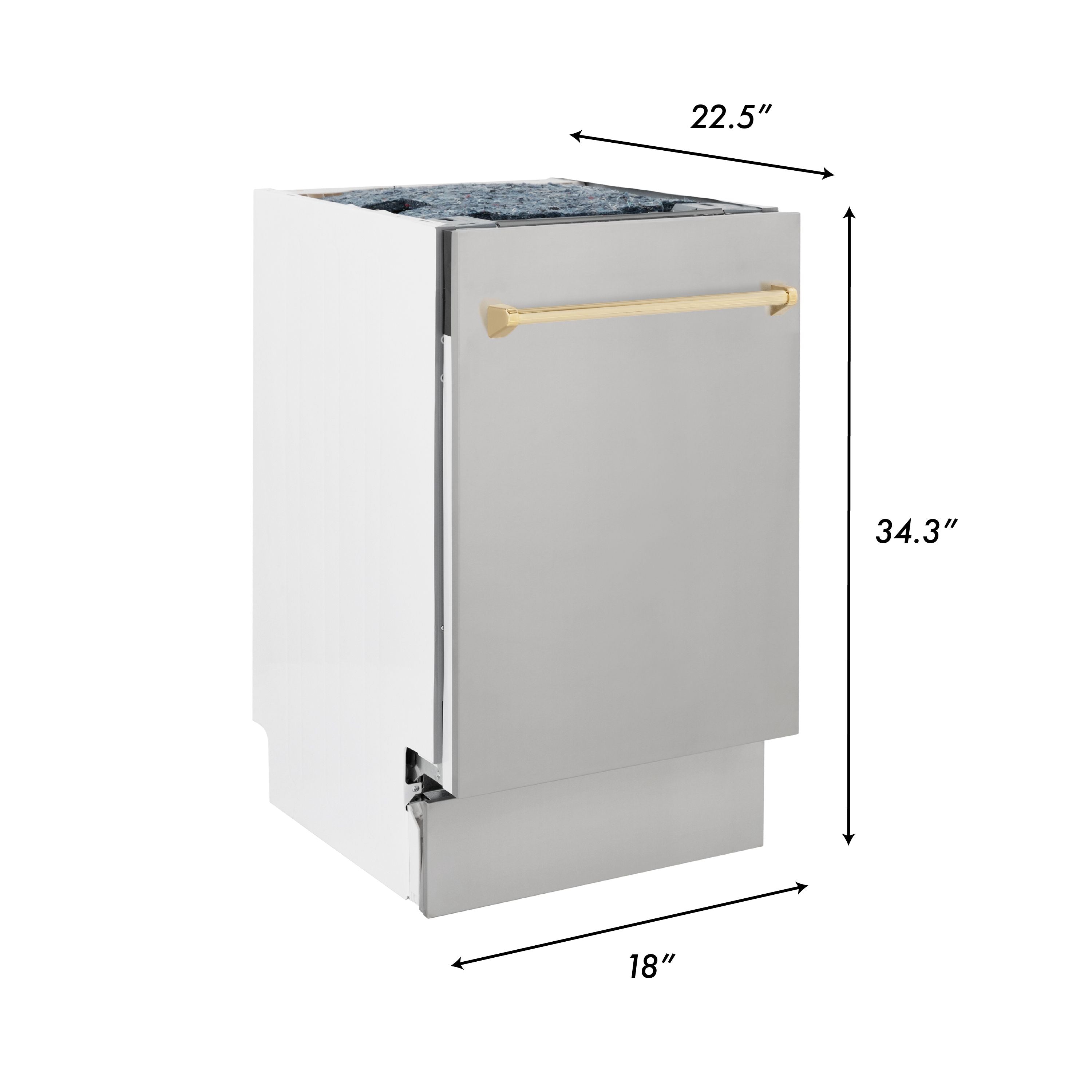 ZLINE Autograph Edition 18-Inch Stainless Steel Dishwasher with Gold Handle, Model DWVZ-304-18-G
