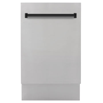 ZLINE Autograph Edition 18-Inch Stainless Steel Dishwasher with Matte Black Handle, Model DWVZ-304-18-MB