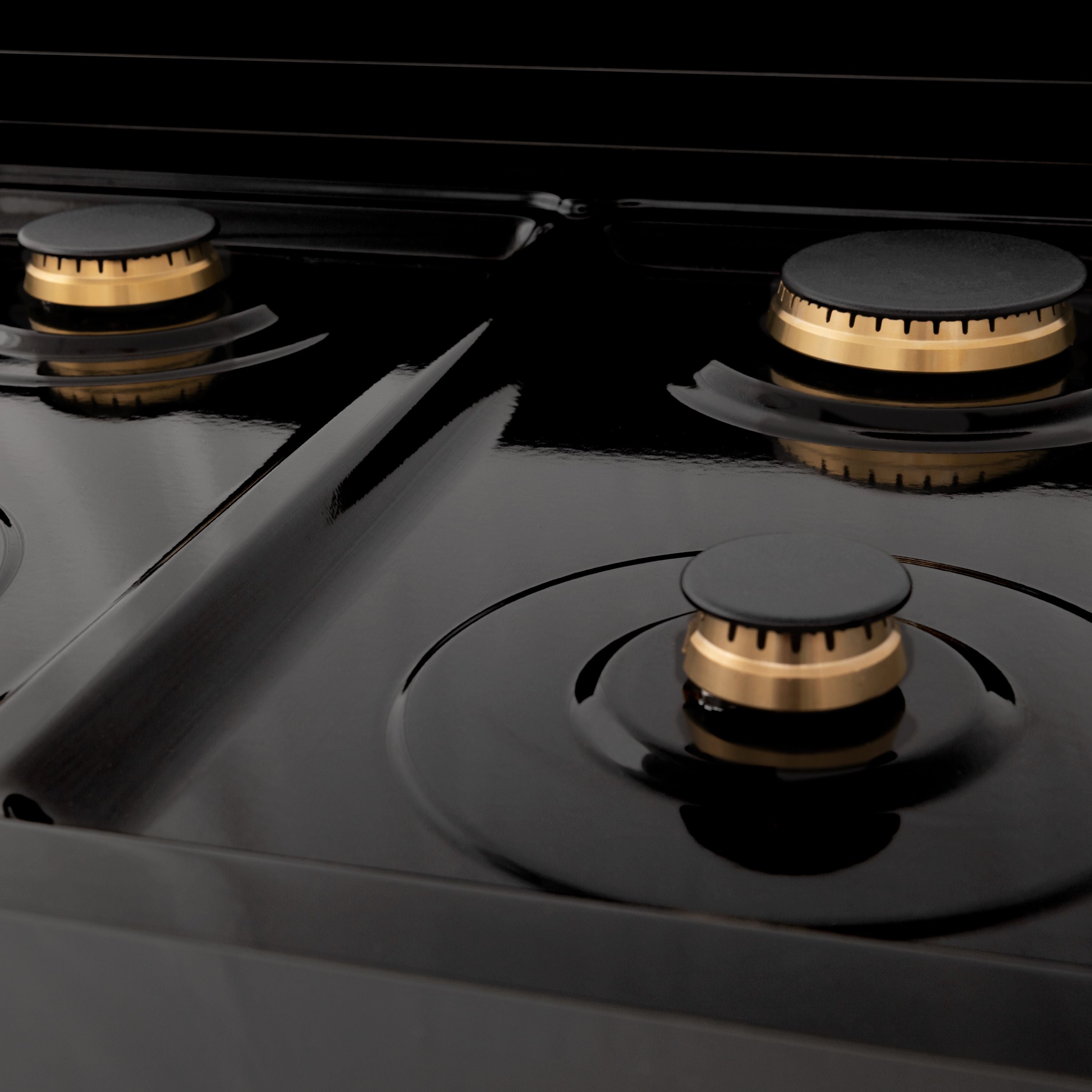 ZLINE Autograph Edition 24 in. Dual Fuel Range – Black Stainless Steel with Bronze Accents (RABZ-24-CB)