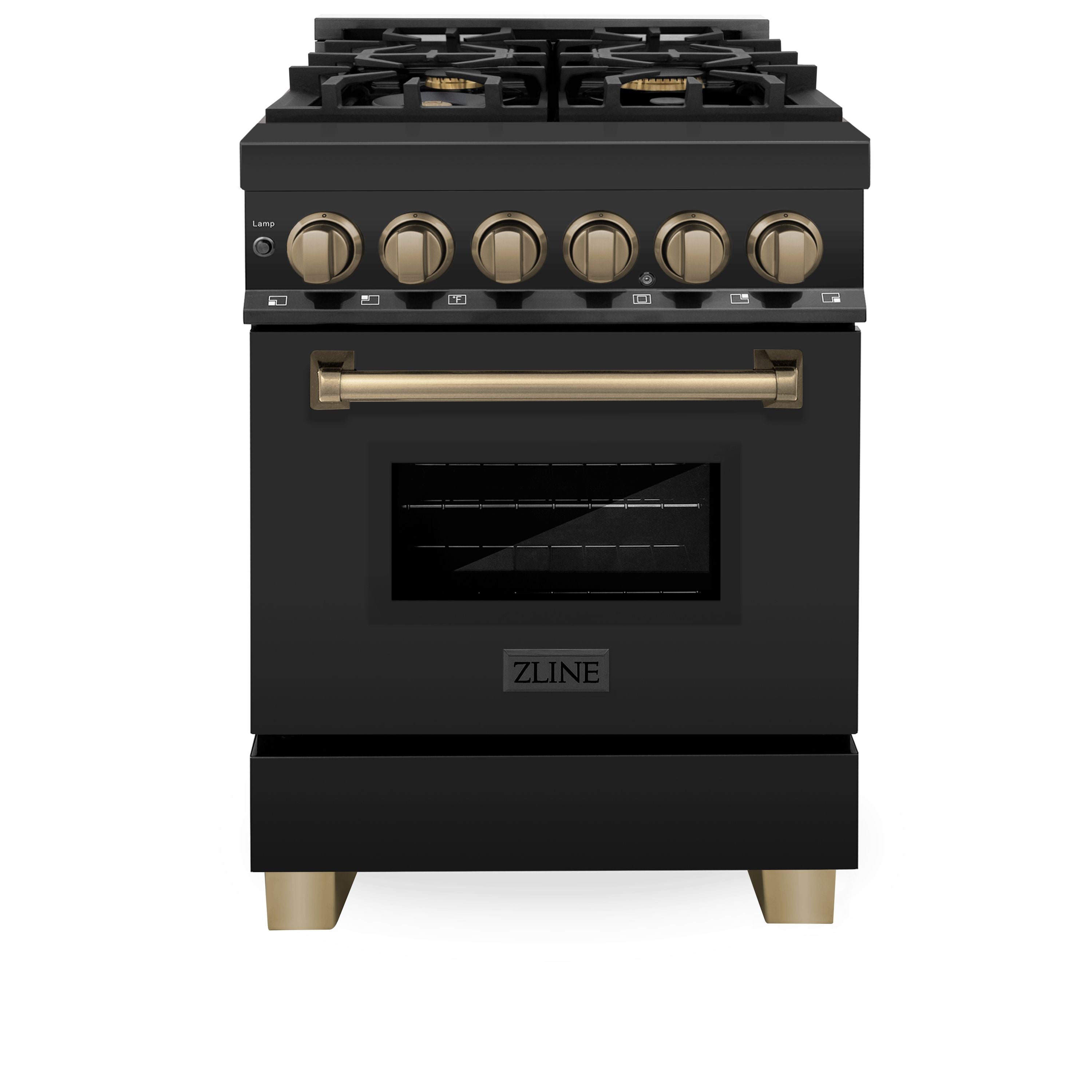 ZLINE Autograph Edition 24 in. Dual Fuel Range – Black Stainless Steel with Bronze Accents (RABZ-24-CB)