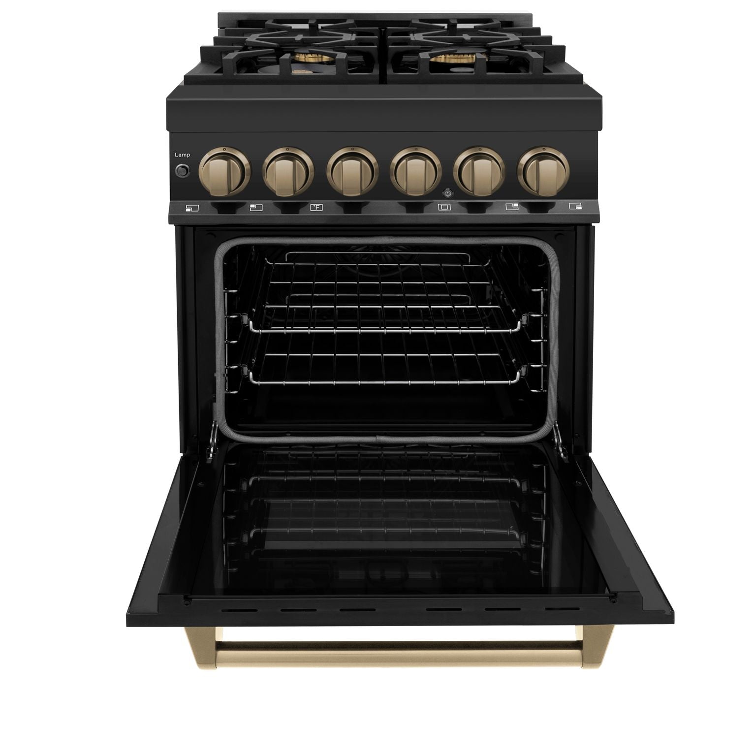 ZLINE Autograph Edition 24 in. Dual Fuel Range – Black Stainless Steel with Bronze Accents (RABZ-24-CB)