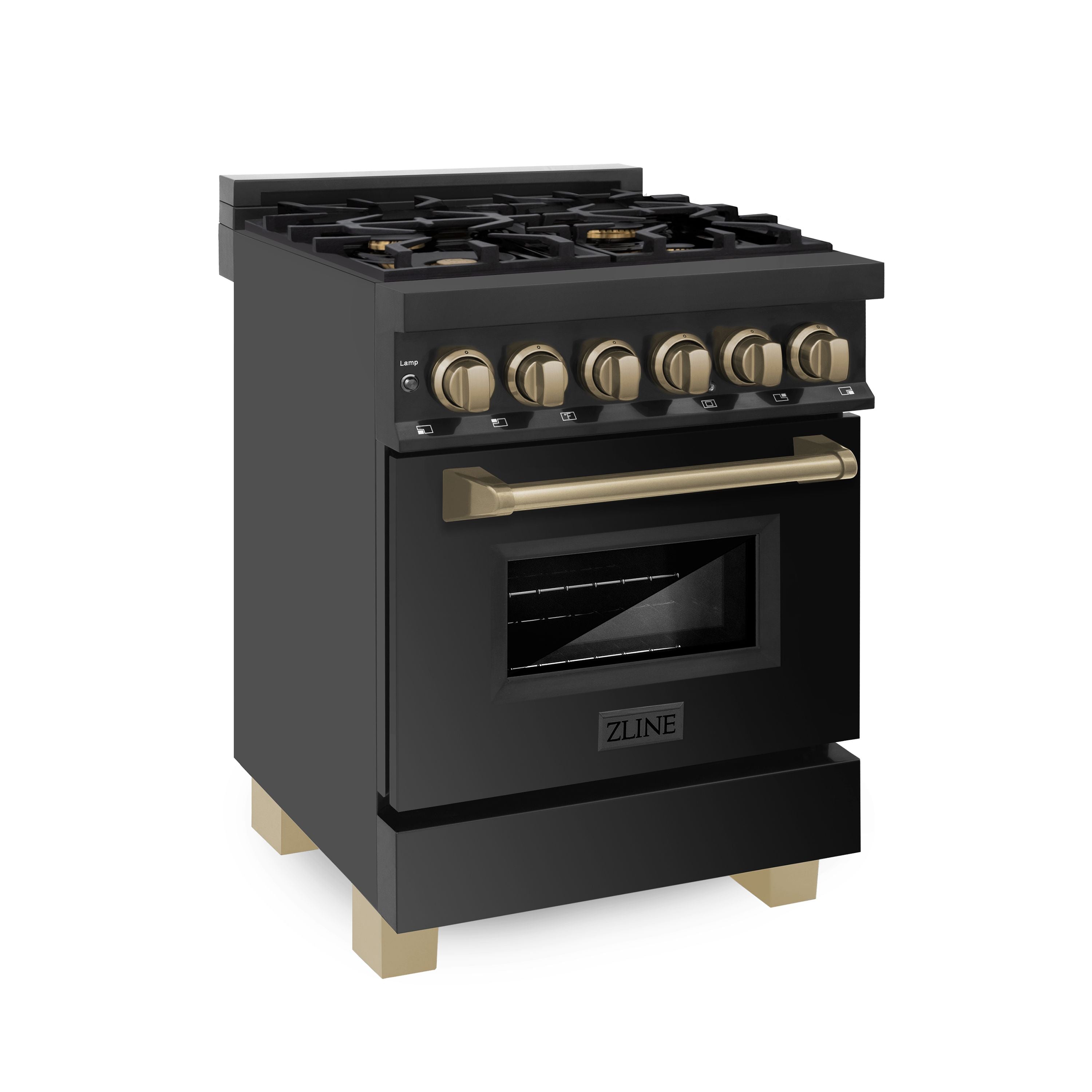 ZLINE Autograph Edition 24 in. Dual Fuel Range – Black Stainless Steel with Bronze Accents (RABZ-24-CB)