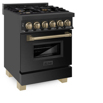 ZLINE Autograph Edition 24 in. Dual Fuel Range – Black Stainless Steel with Bronze Accents (RABZ-24-CB)