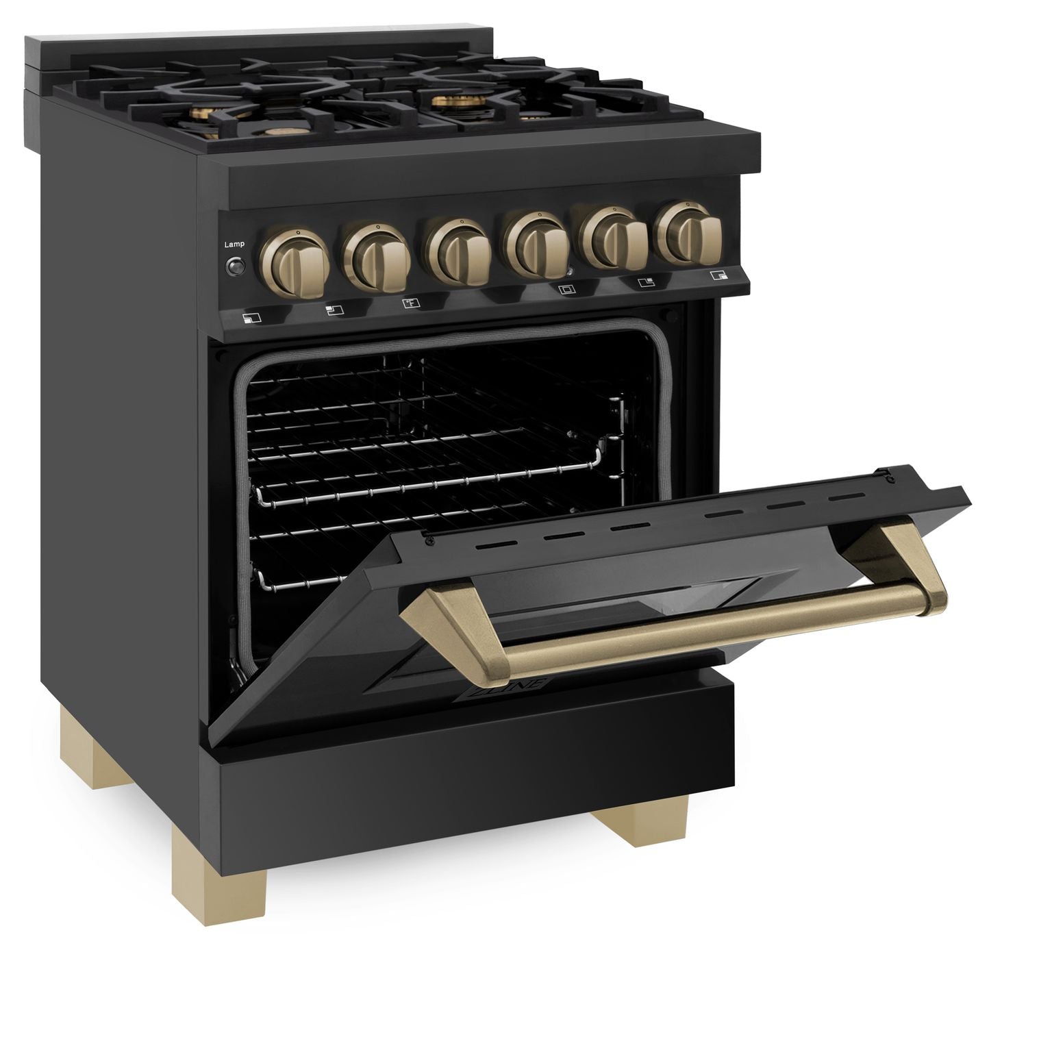 ZLINE Autograph Edition 24 in. Dual Fuel Range – Black Stainless Steel with Bronze Accents (RABZ-24-CB)