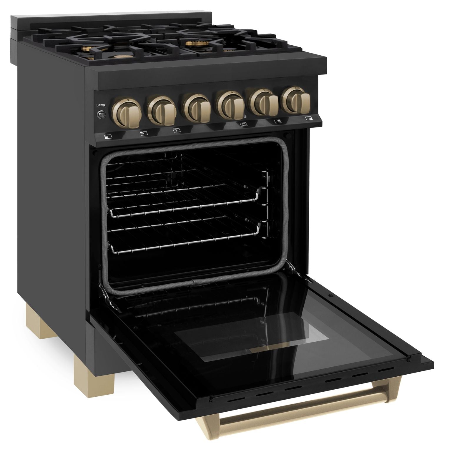 ZLINE Autograph Edition 24 in. Dual Fuel Range – Black Stainless Steel with Bronze Accents (RABZ-24-CB)